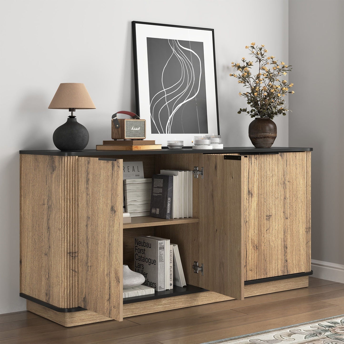 Multi Functional Sideboard, An Ideal Choice For TV And Tableware Storage In Modern Homes - Black Home Essentials