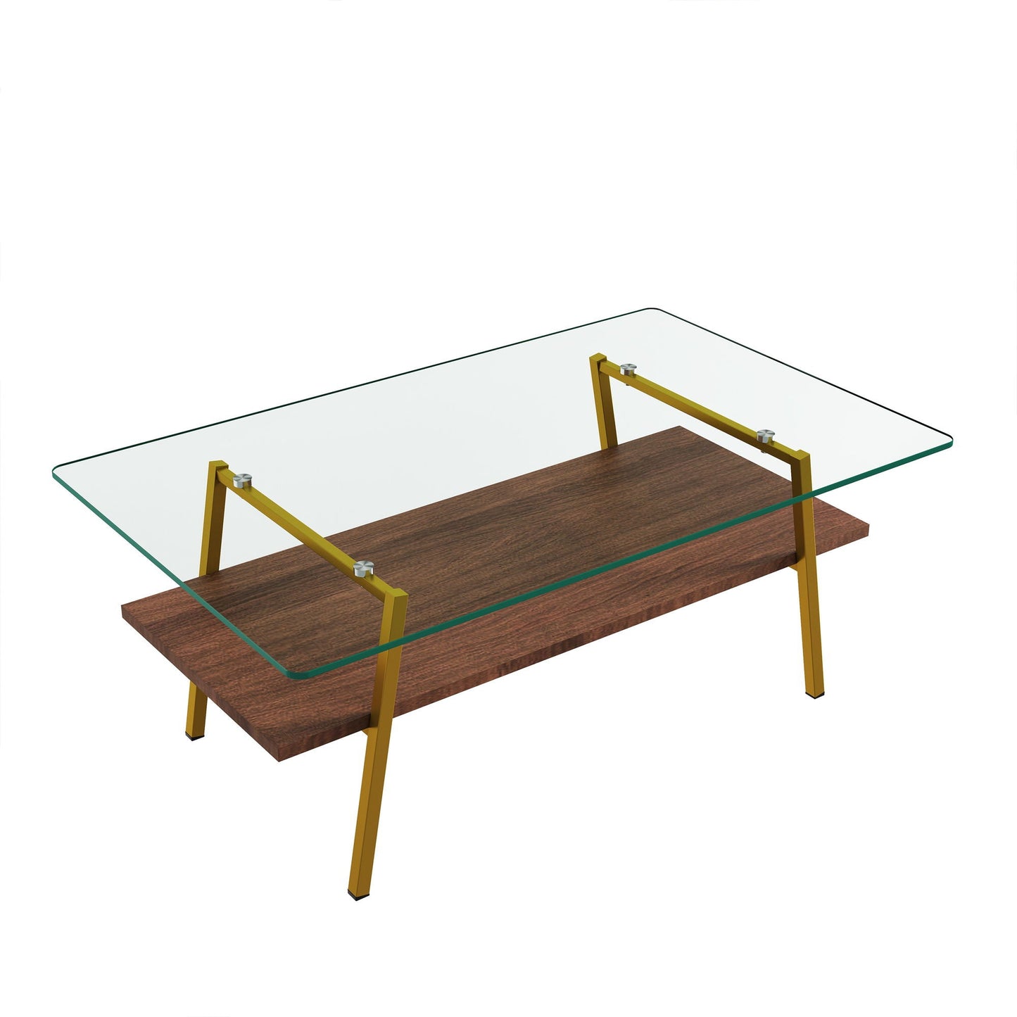 Rectangle Coffee Table, Tempered Glass Tabletop With Metal Legs, Modern Table For Living Room Home Essentials