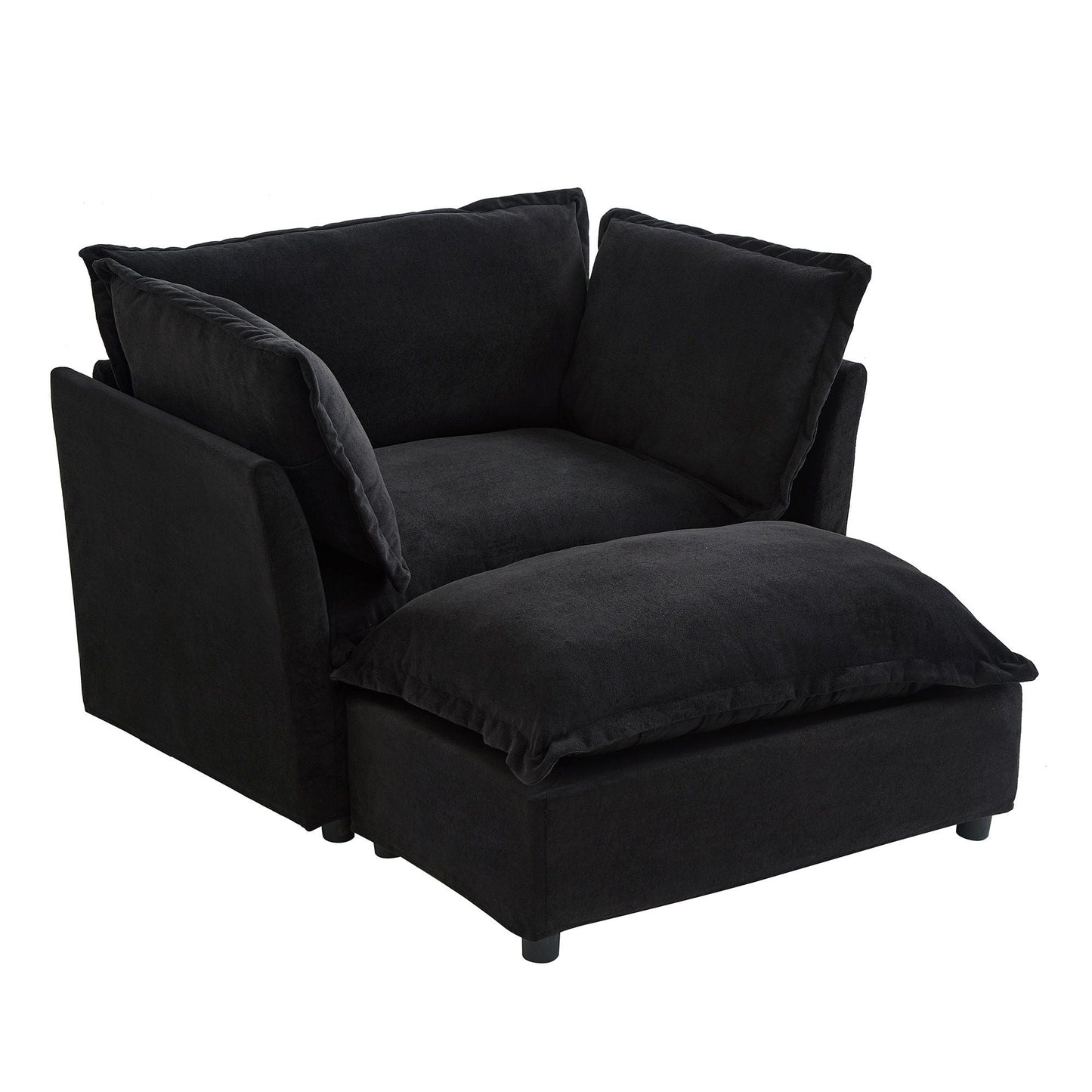 Modern Cozy Upholstered Armchair Sofa With Movable Ottoman Hearth and Haven