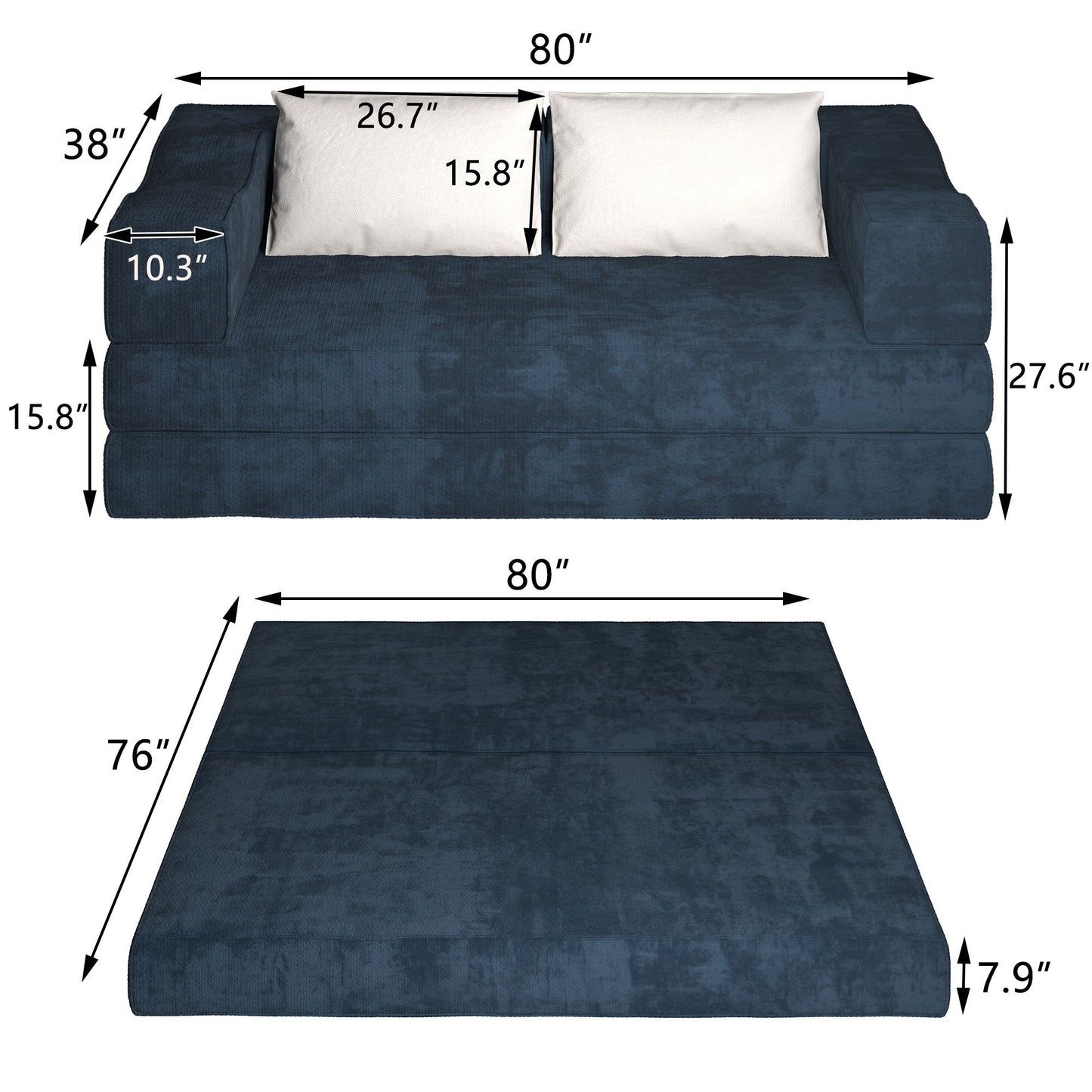 3 Seat Folding Floor Couch & King Size Bed Mattress Home Essentials