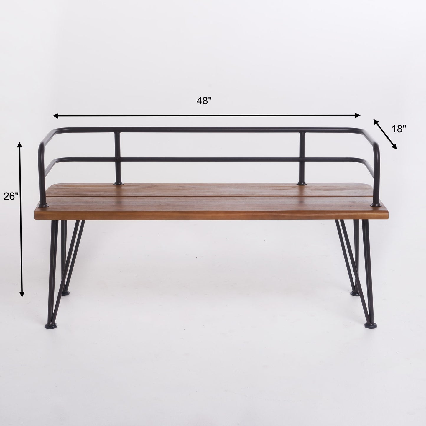 Outdoor Bench With Powder Coated Iron Frame - Teak Noble House