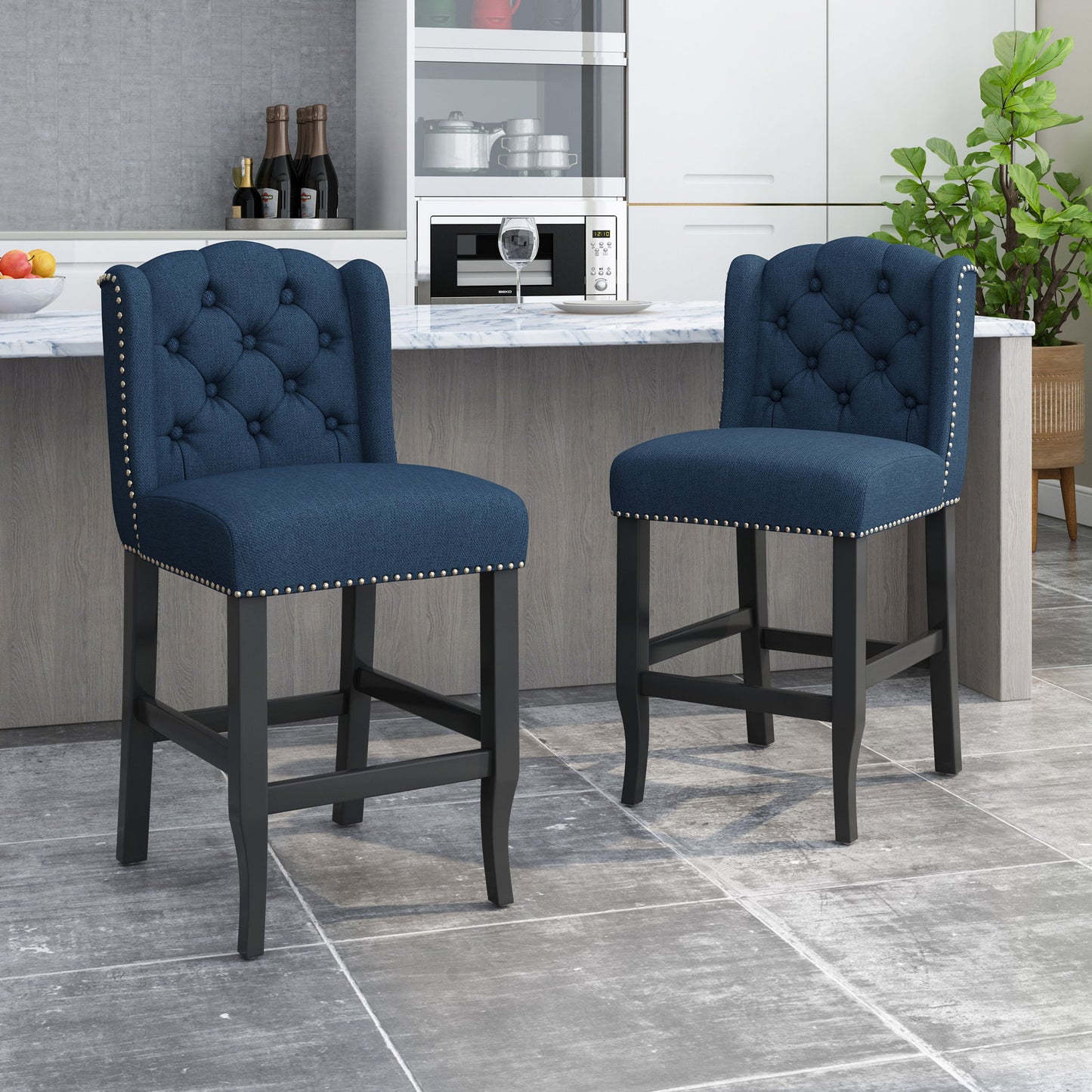 Vienna - Fabric Tufted Counter Stool With Nailhead Accents (Set of 2) Noble House
