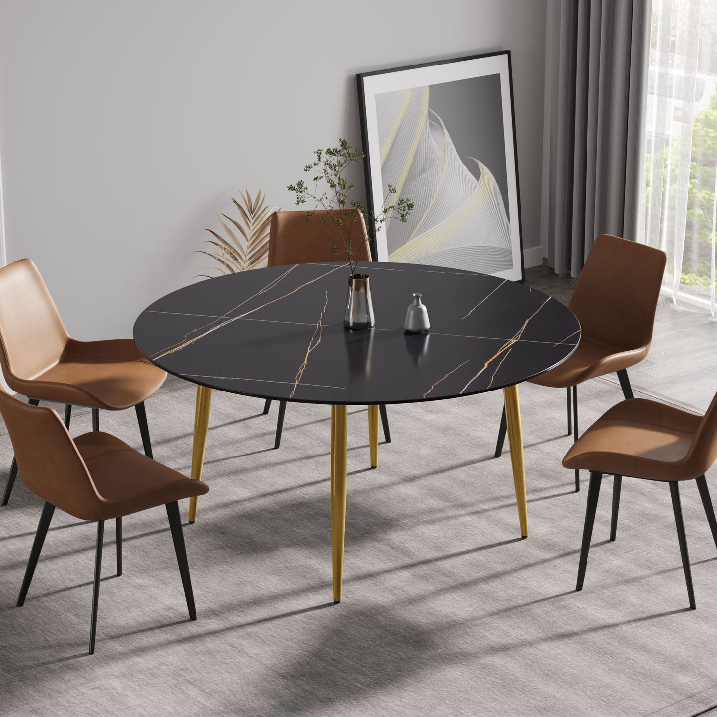 Modern Man-Made Stone Round Dining Table-Position For 6 People Home Essentials