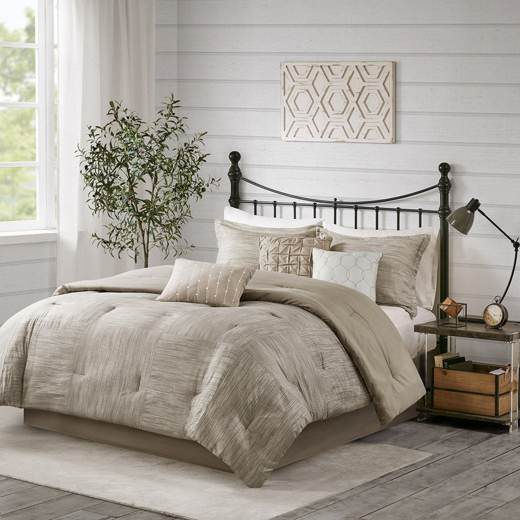 Walter - California King 7 Piece Printed Comforter Set - Taupe Madison Park