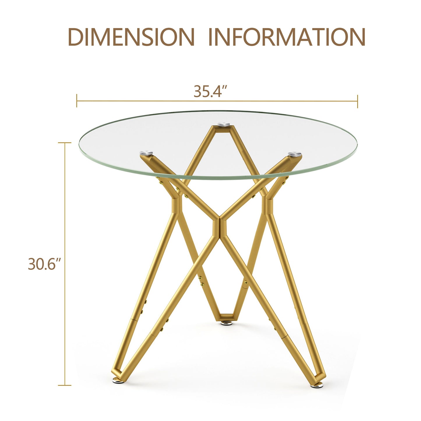 Modern Round Tempered Glass Dining Table With Sturdy Metal Legs For 1 - 4 People - Gold Home Essentials