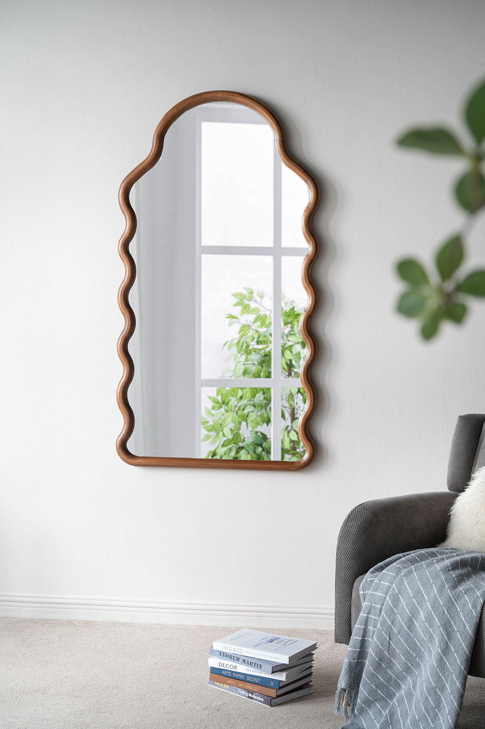 Wood Mirror With Unique Frame - Brown Daily Nest