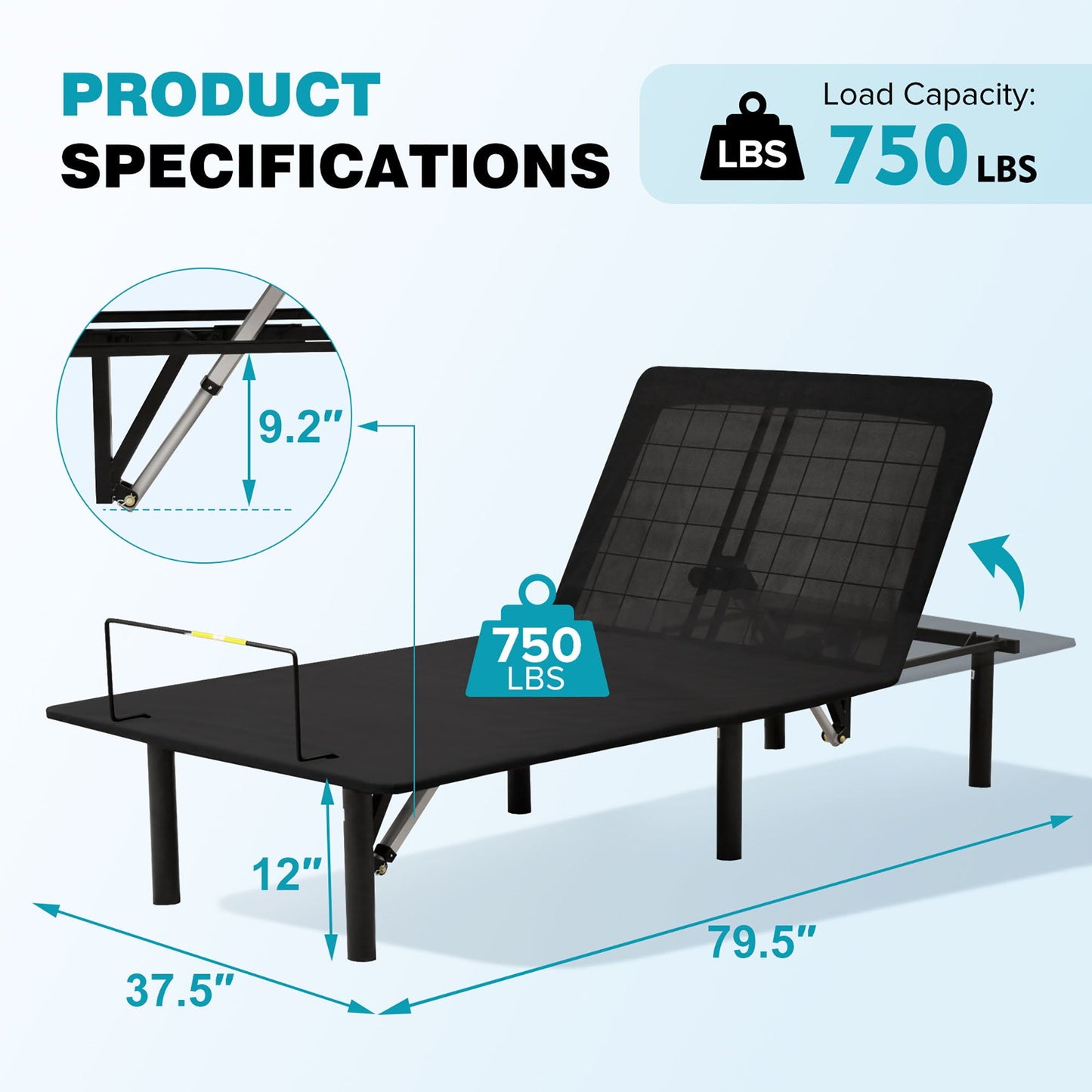 Adjustable Metal Bed Base With Head And Foot Incline, Anti Snore Feature, Wireless Control, Twin Long - Antique Black Home Essentials