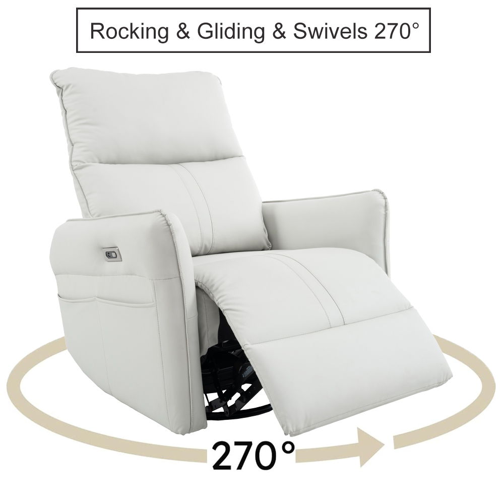 29.92" 270 Power Swivel Rocker Recliner Chair, Electric Glider Reclining Sofa With USB Ports, Power Swivel Glider, Rocking Chair Nursery Recliners For Living Room Bedroom Home Essentials