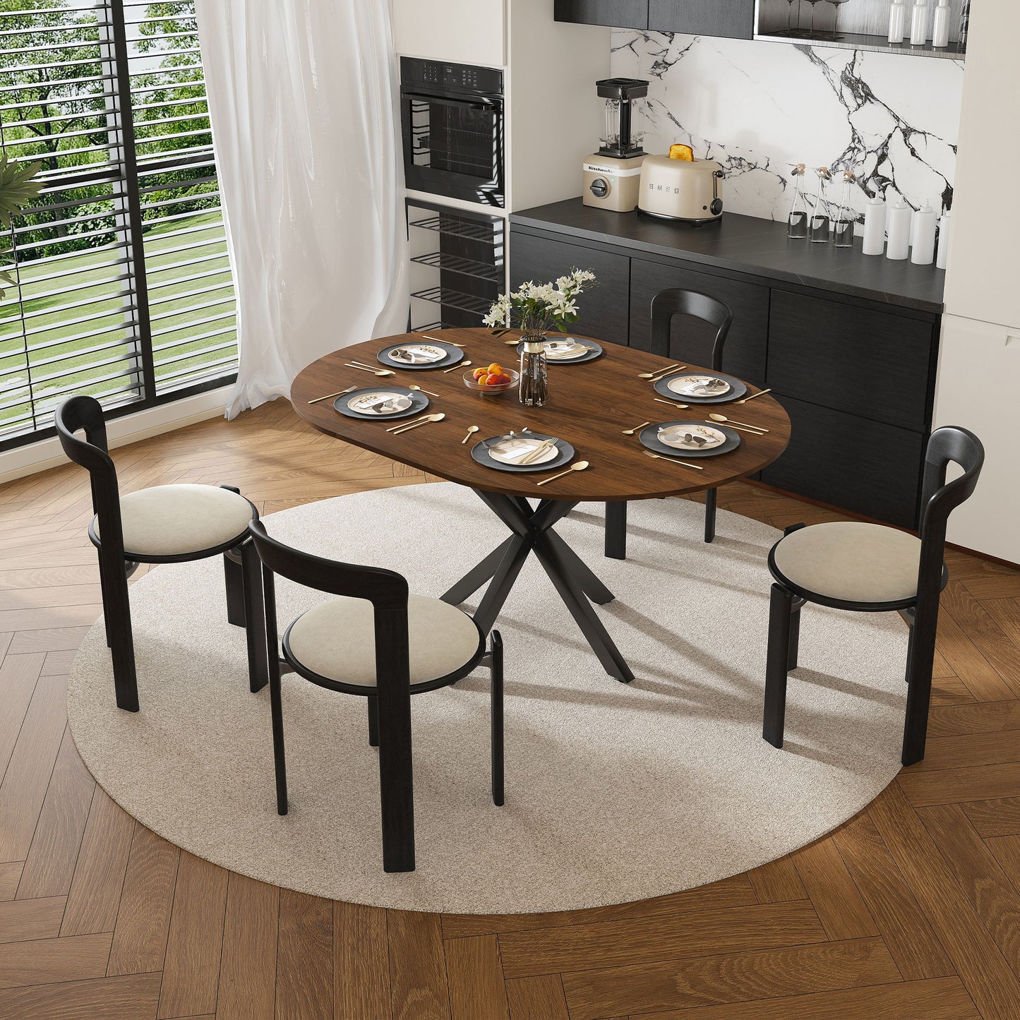 Round Dining Table With Extendable Blades, X Base Home Essentials