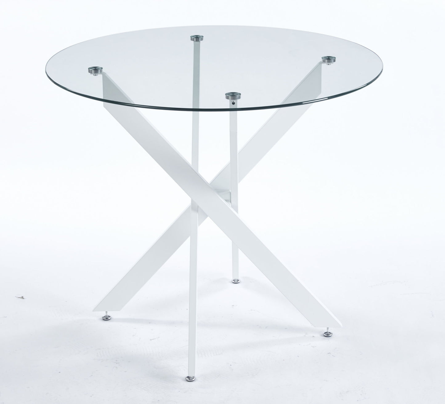 Dining Table With Cross Metal Leg And Tempered Glass, Modern Space Saving Kitchen Table For Living Room Home Essentials