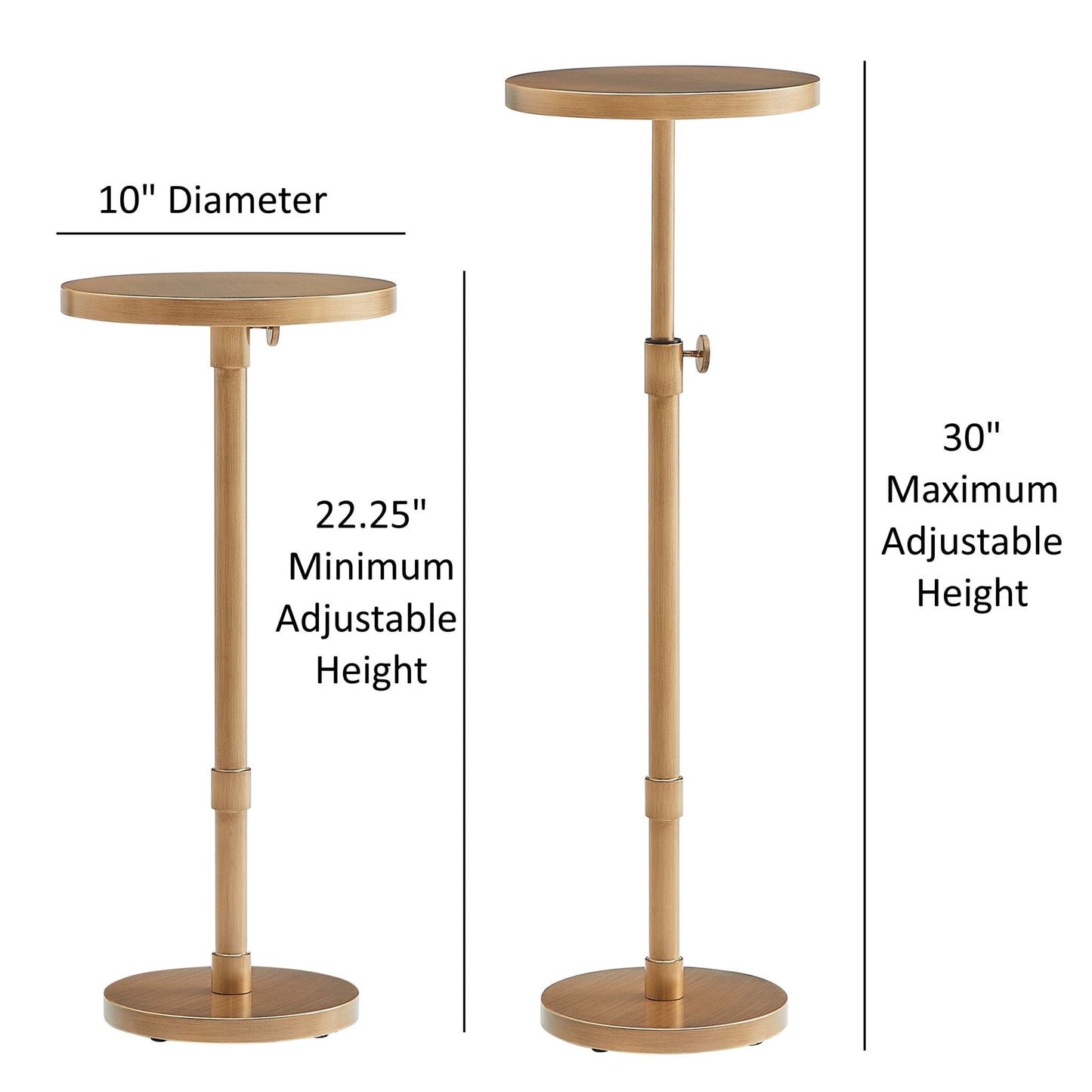 Morven - Adjustable Height Accent Table With Round Metal Top And Pedestal Base - Antique Brass Home Essentials