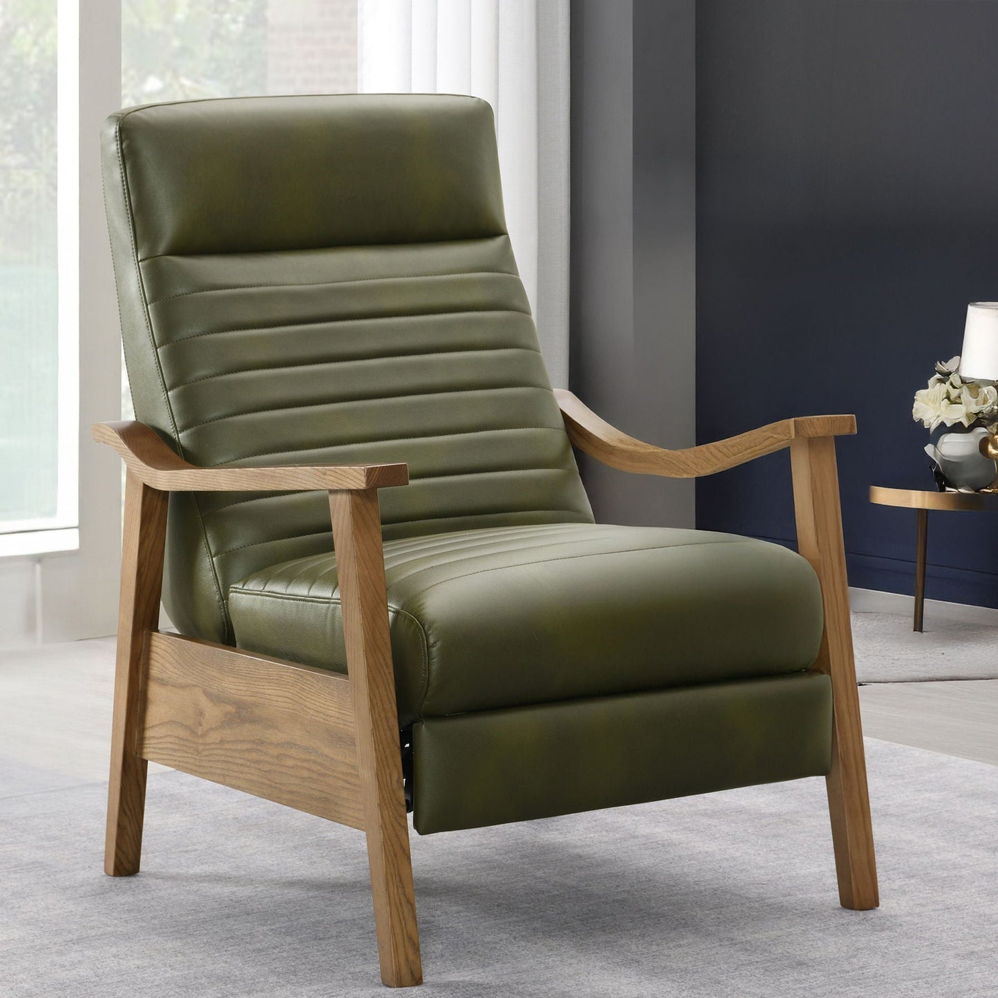 Asher - Modern Push Back Recliner With Wood Arms Home Essentials