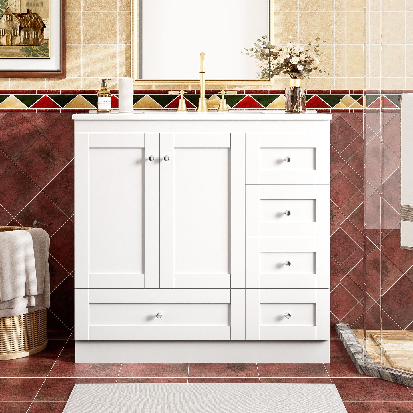 Shaker Free Standing Bathroom Vanity Cabinet With Sink, Soft Close Drawers, Soft Close Doors Hearth and Haven