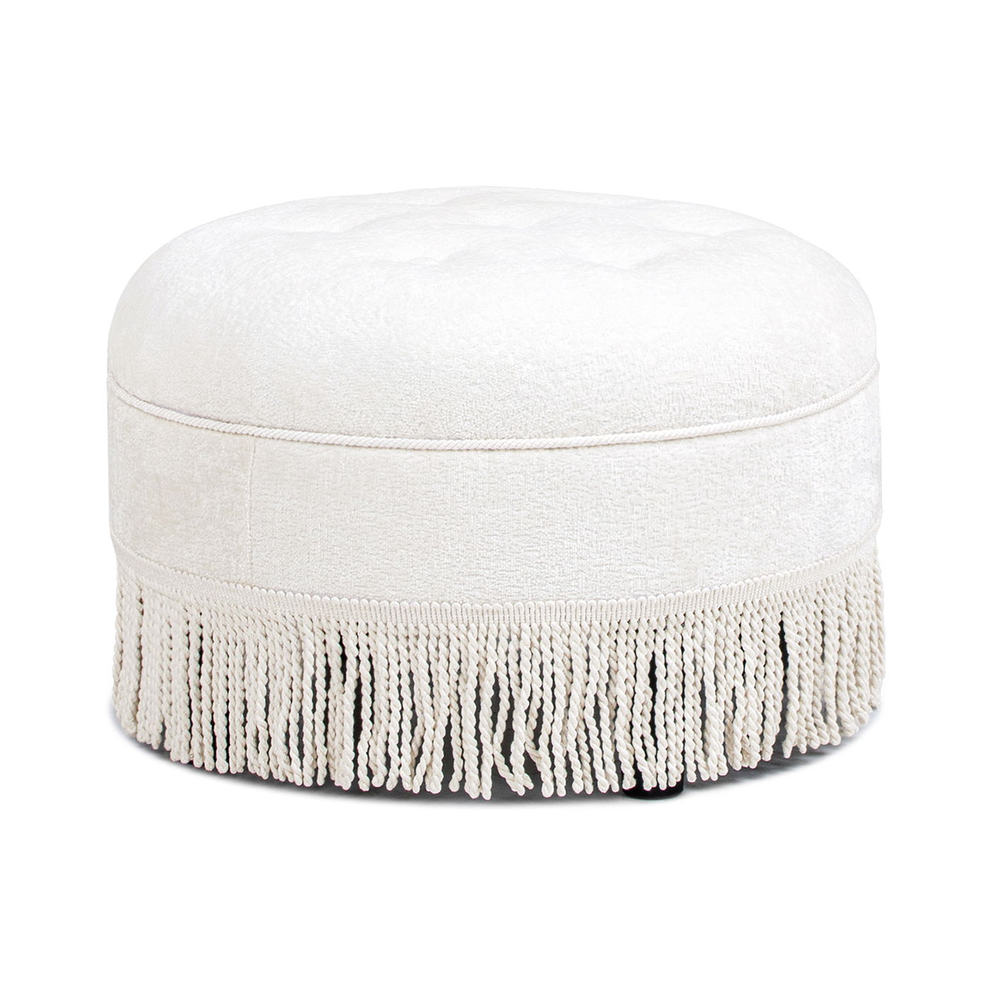 Yolanda - Round Upholstered Accent Ottoman - Almond White Jennifer Taylor Home