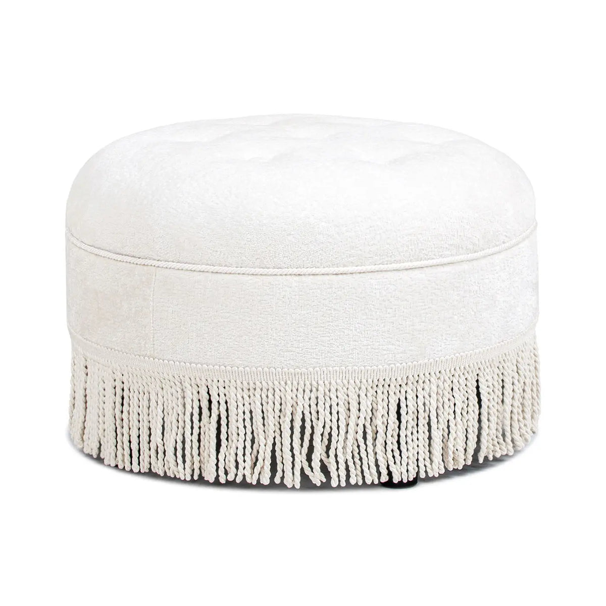 Yolanda - Round Upholstered Accent Ottoman - Almond White Jennifer Taylor Home