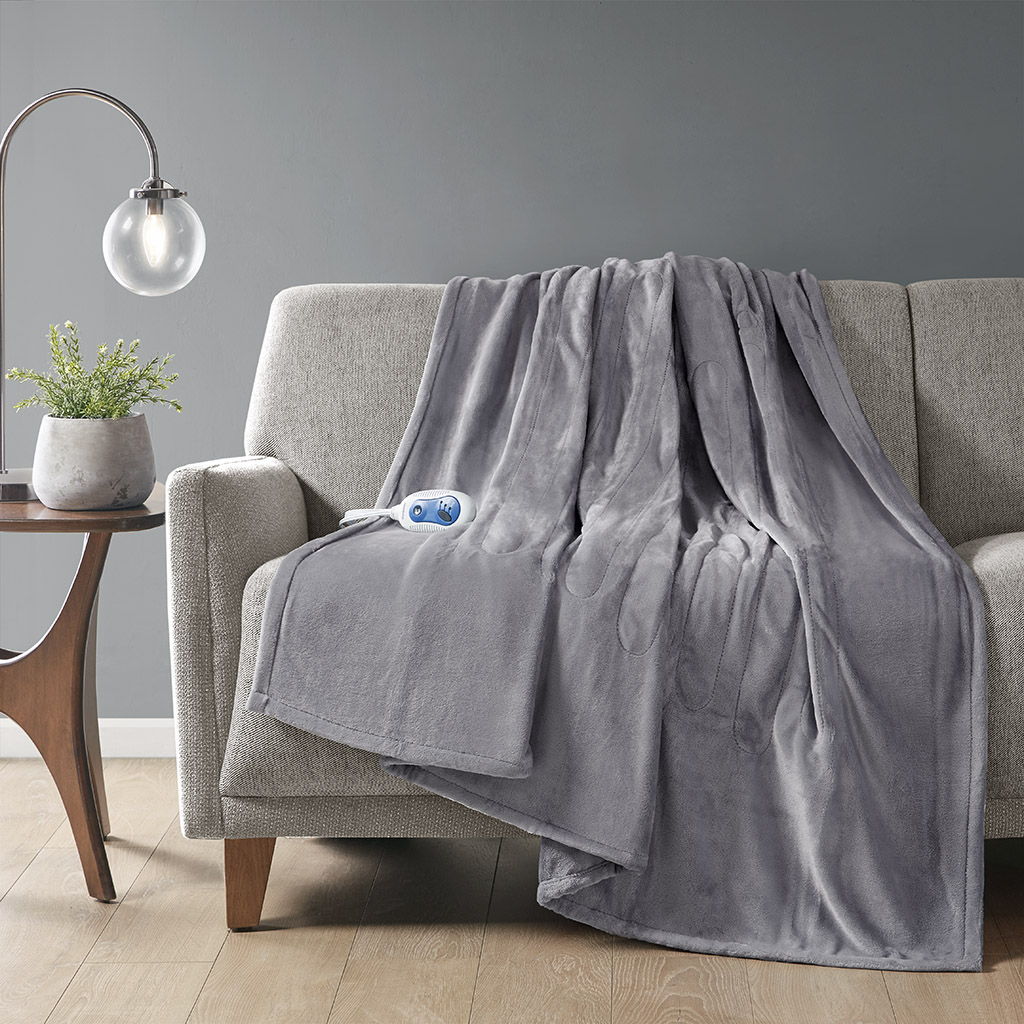 Heated Plush - Throw - Gray Beautyrest
