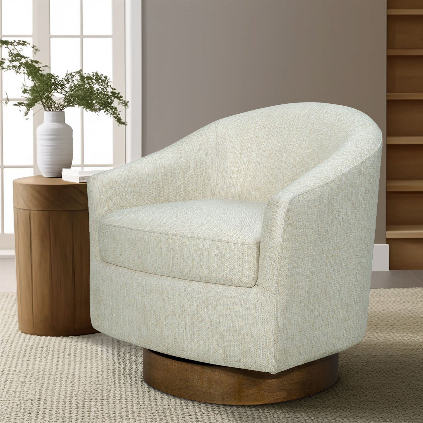 Ashton - Upholstered Swivel Chair With Wood Base - Cream Madison Park