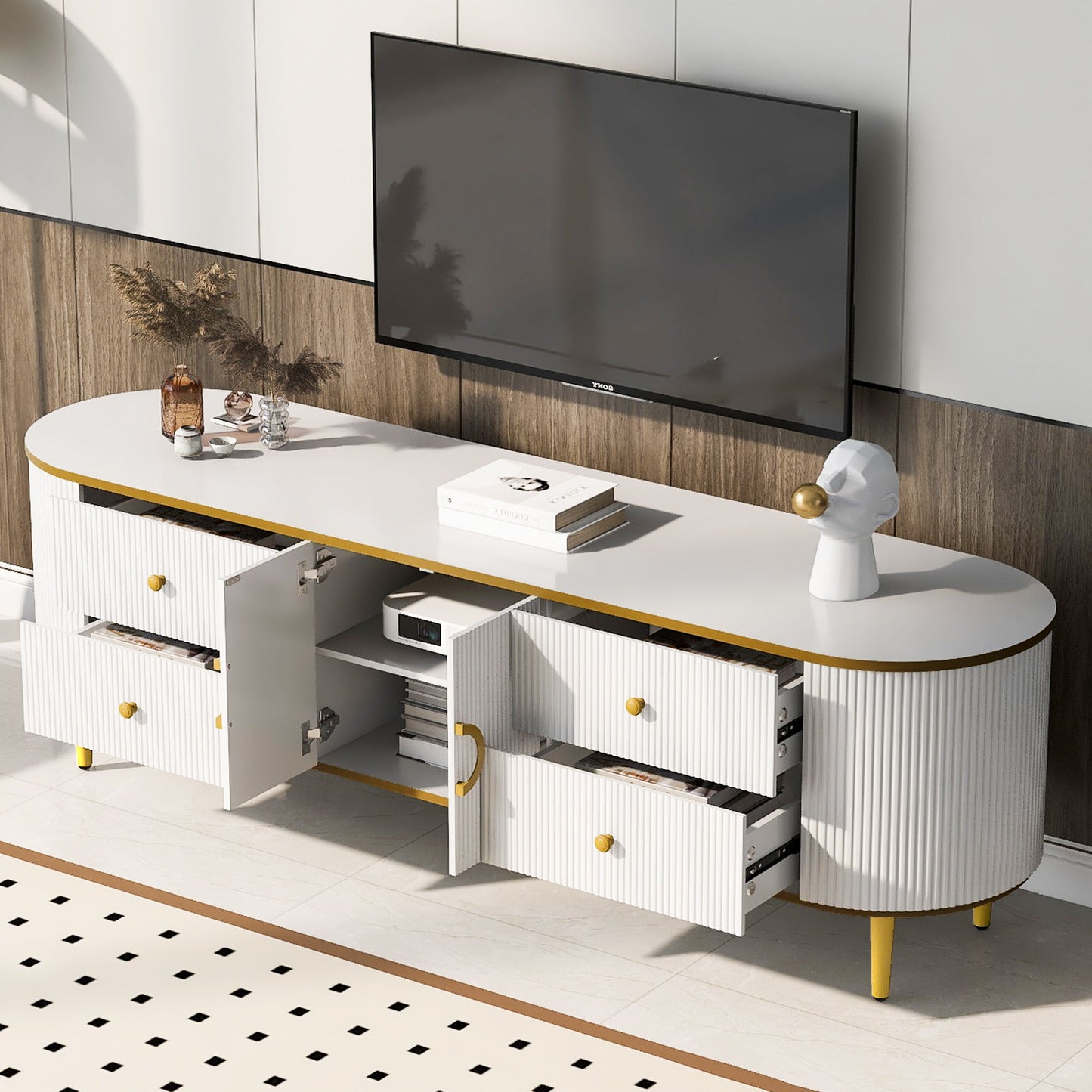 Modern TV Stand With 4 Drawers And 1 Cabinet Hearth and Haven