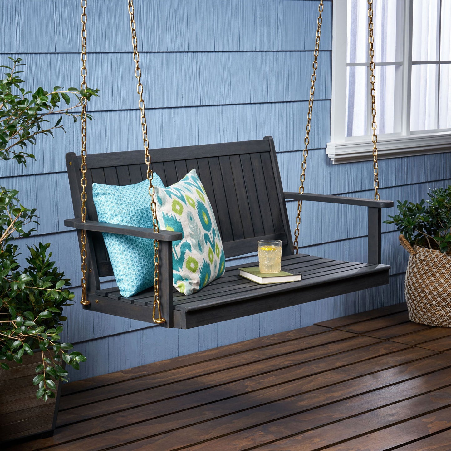 Tambora - Porch Swing Acacia Wood Slat Design Noble House
