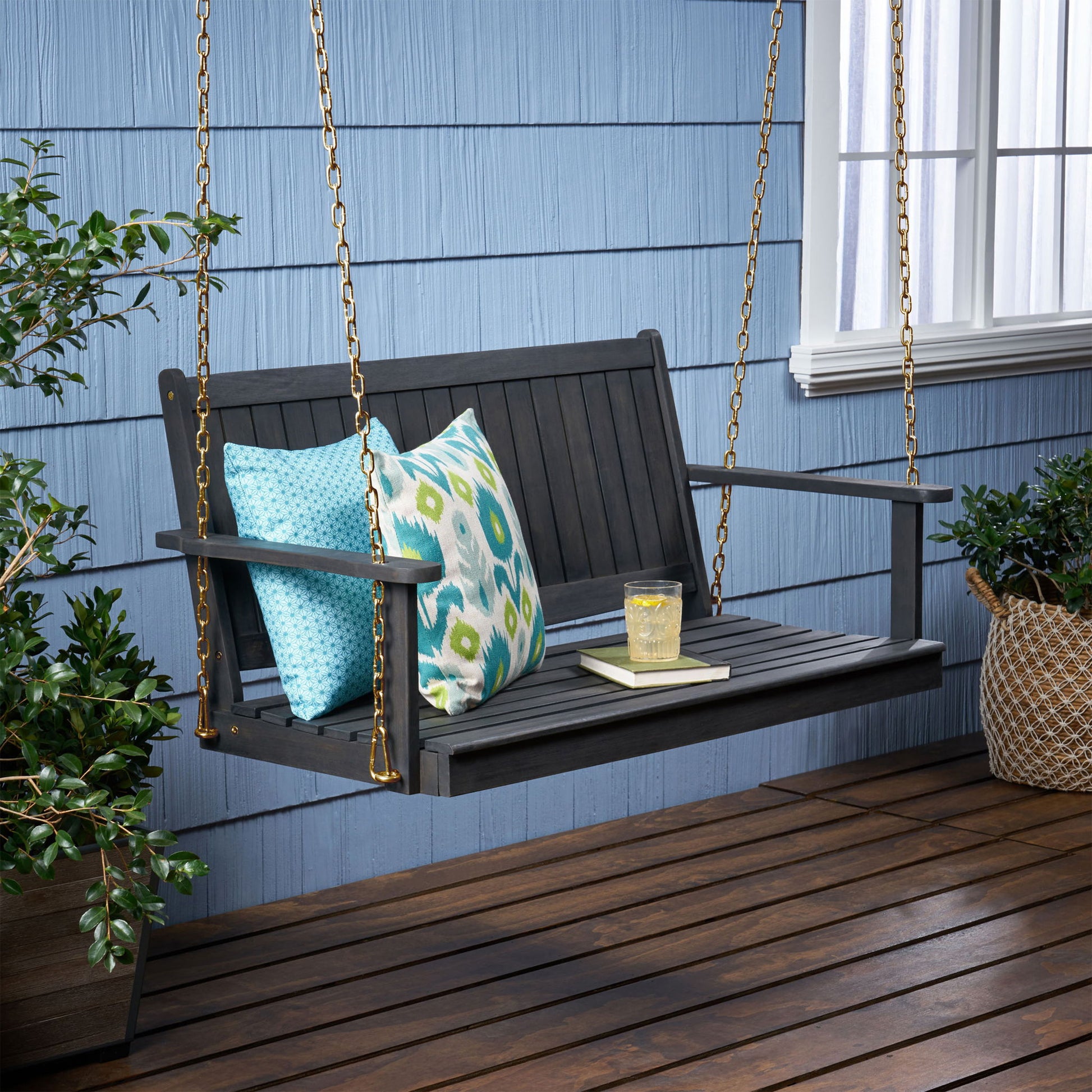 Tambora - Porch Swing Acacia Wood Slat Design Noble House