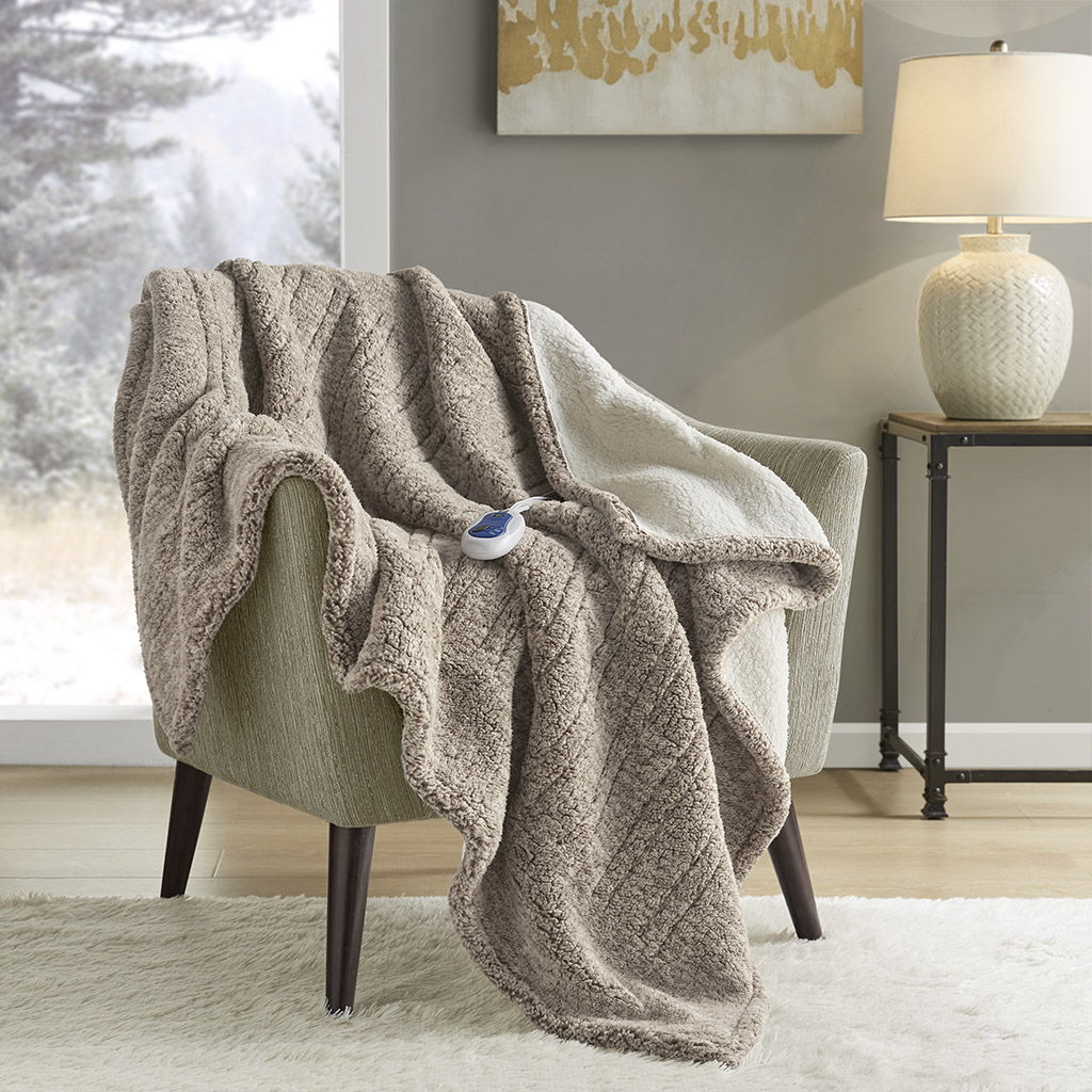 Marbled Sherpa - Heated Throw - Gray True North by Sleep Philosophy