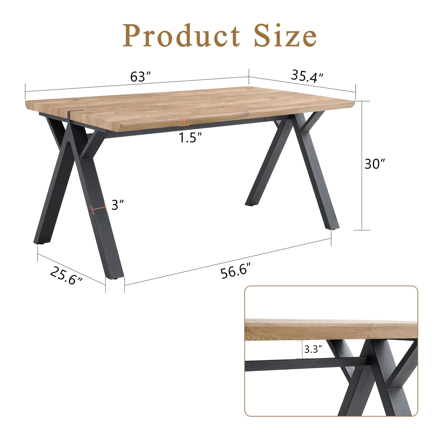 Wood Textured Dining Table With A Frame Legs.Density Board Sticker Pipe Spraying, Suitable For Various Occasions Such As Living Rooms - Black Home Essentials