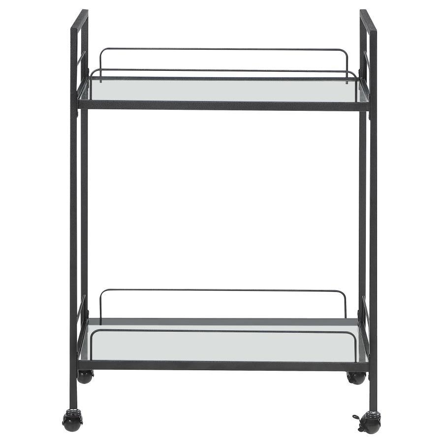 Curltis - 2-Tier Rectangular Glass Shelf Metal Bar Cart - Black CoasterEssence