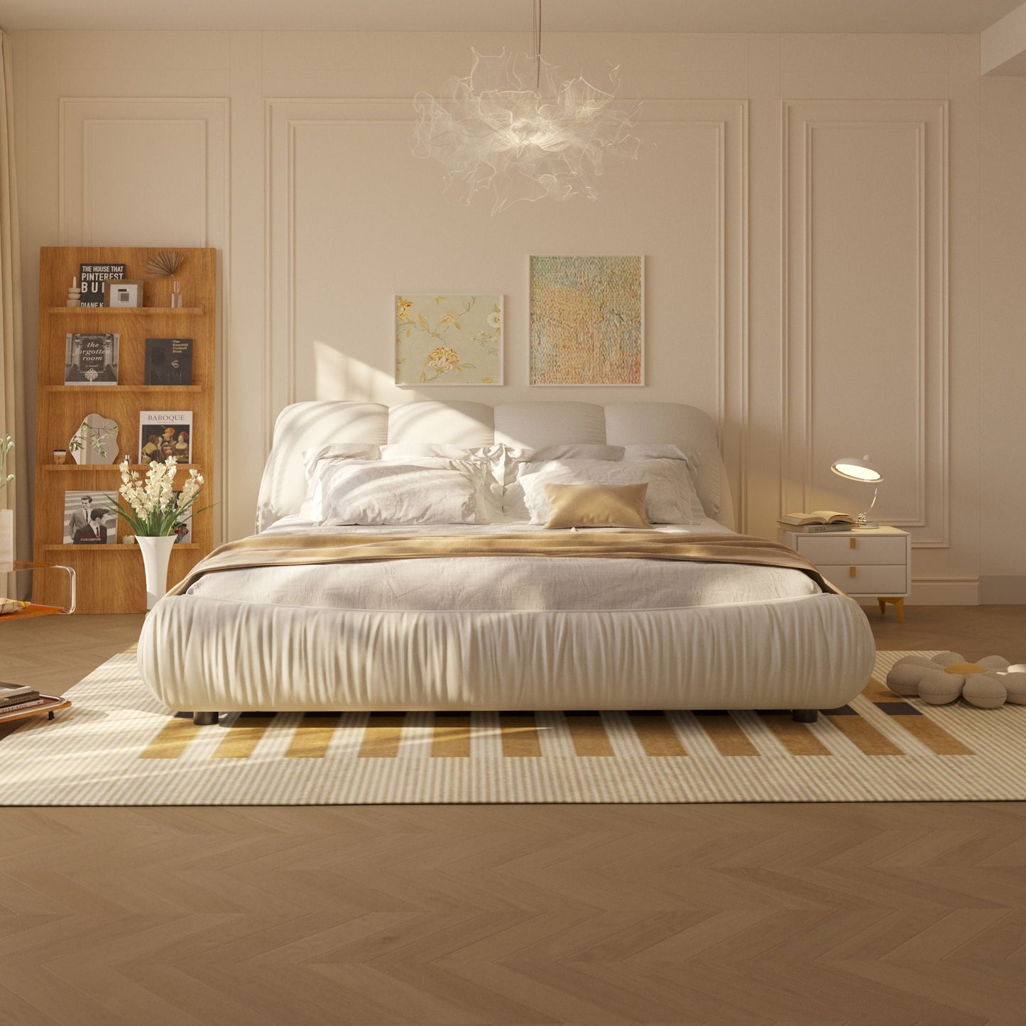 Luxury Upholstered Platform Bed With Oversized Padded Backrest And Solid Wood Frame Home Essentials