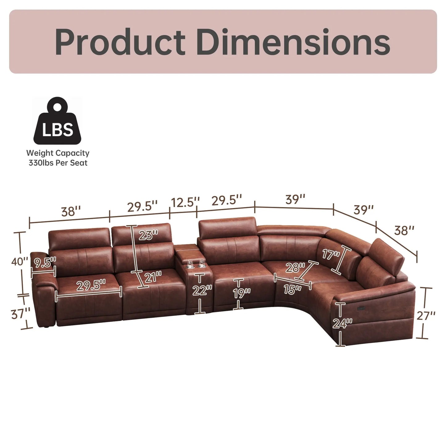 6 Piece Modular Sectional Sofa With 2 Cup Holders, Adjustable Recliners - Dark Brown Home Essentials