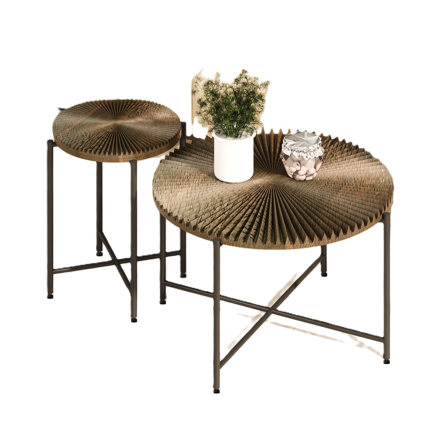 Radial - Pattern Coffee And End Table Set Waterproof Cover, Distressed Cylindrical Design (Set of 2) US Pride
