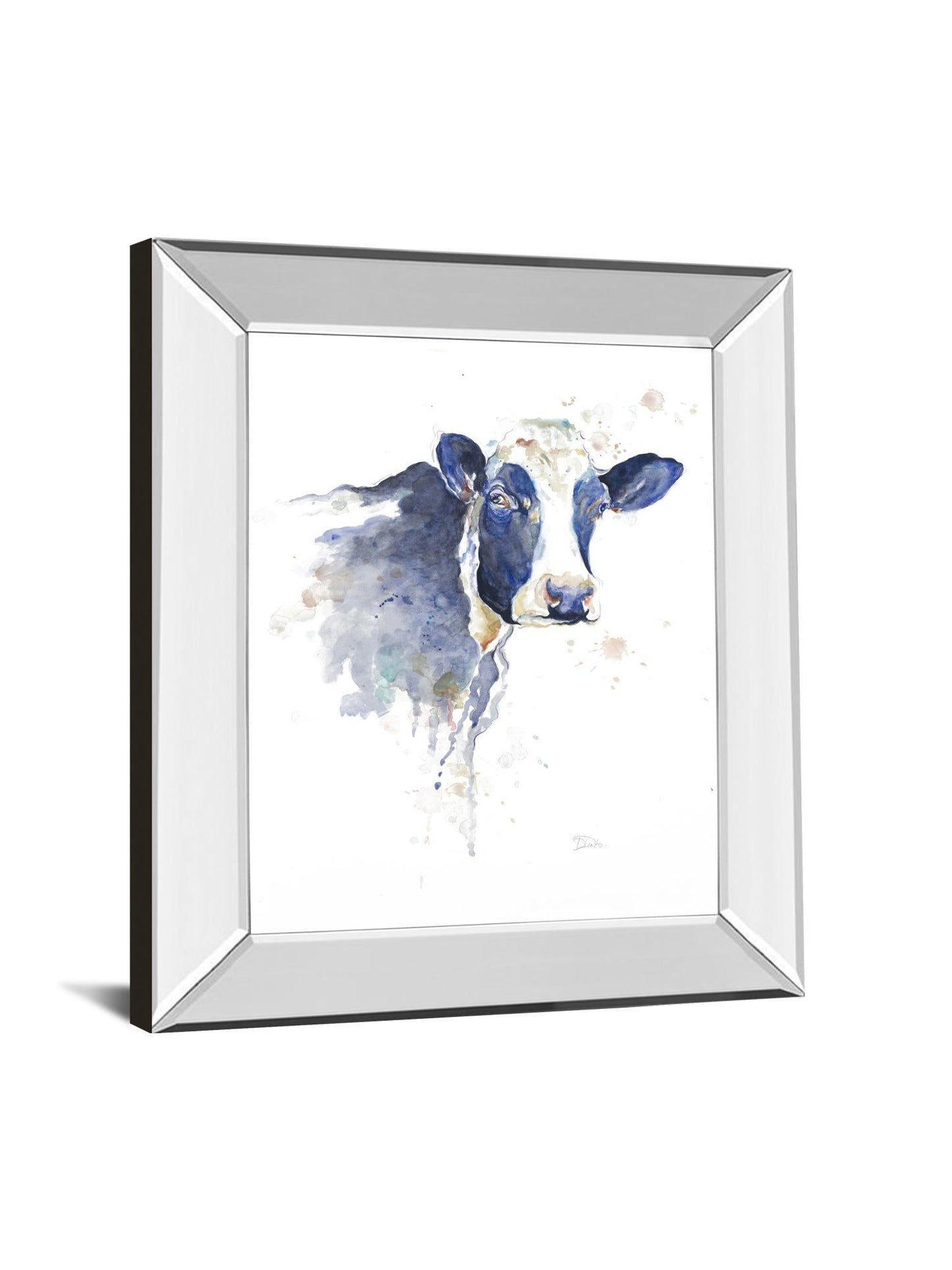Watercolor Blue Cow By Patricia Pinto - Mirror Framed Print Wall Art - Blue - Snoozhouse
