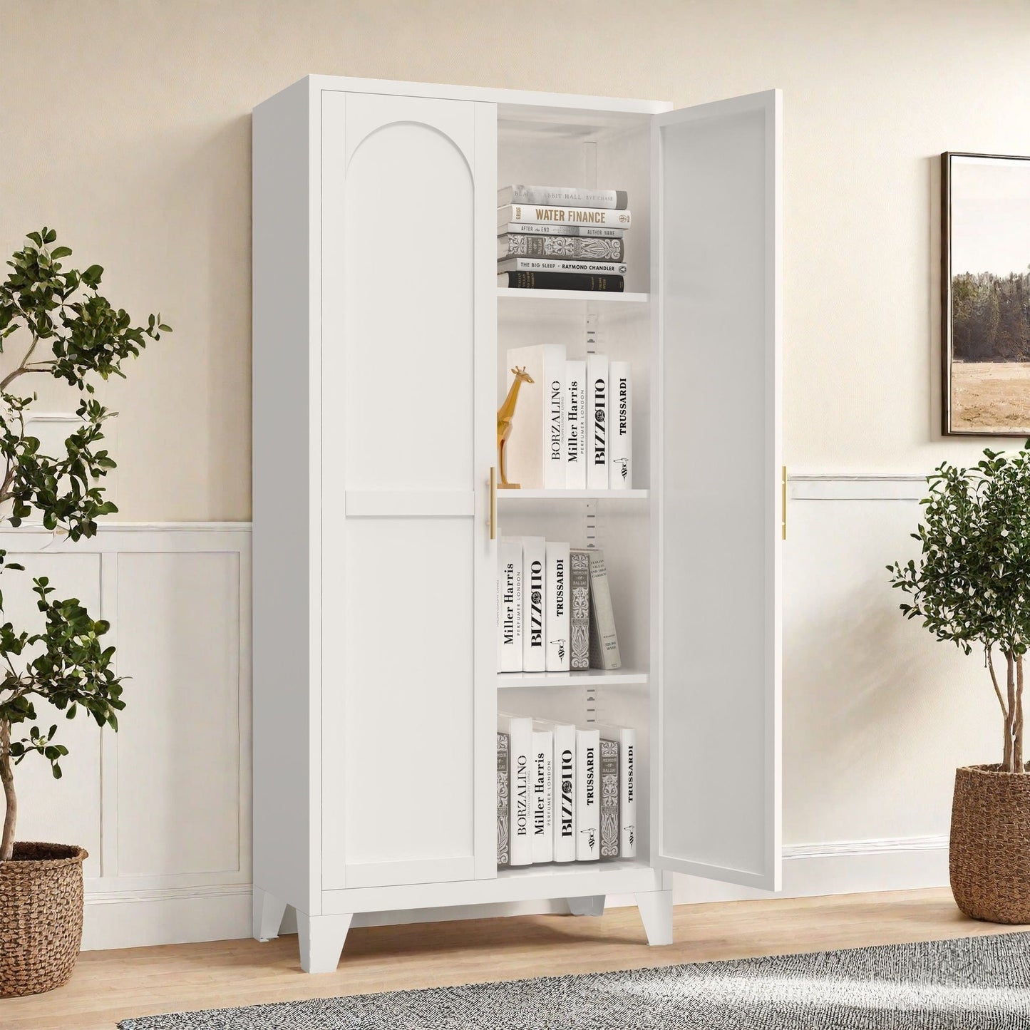 2 Shapely Doors Cabinet Metal Storage Cabinet With Doors And Adjustable Shelves For Bedroom Living Room - White Home Essentials
