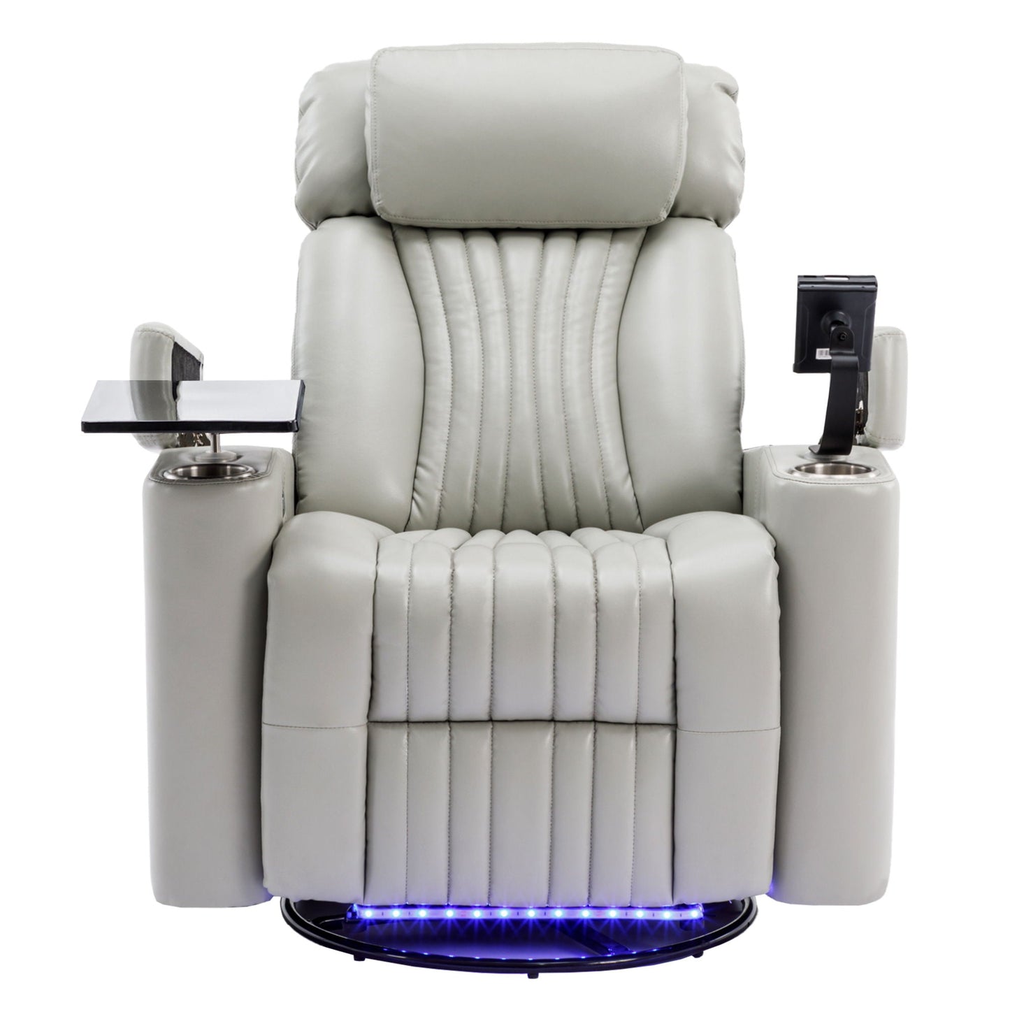 270° Power Swivel Recliner Home Theater Chair With Hidden Arm Storage, LED Light, Cup Holder, And Tray Table Hearth and Haven