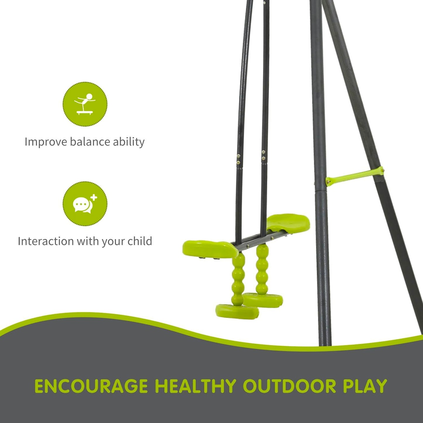 Xns008 Interesting Triple Children Metal Safe Swing Set 440Lbs For Outdoor Playground Three Seat Swing For Age 3+ - Green / Black Daily Nest