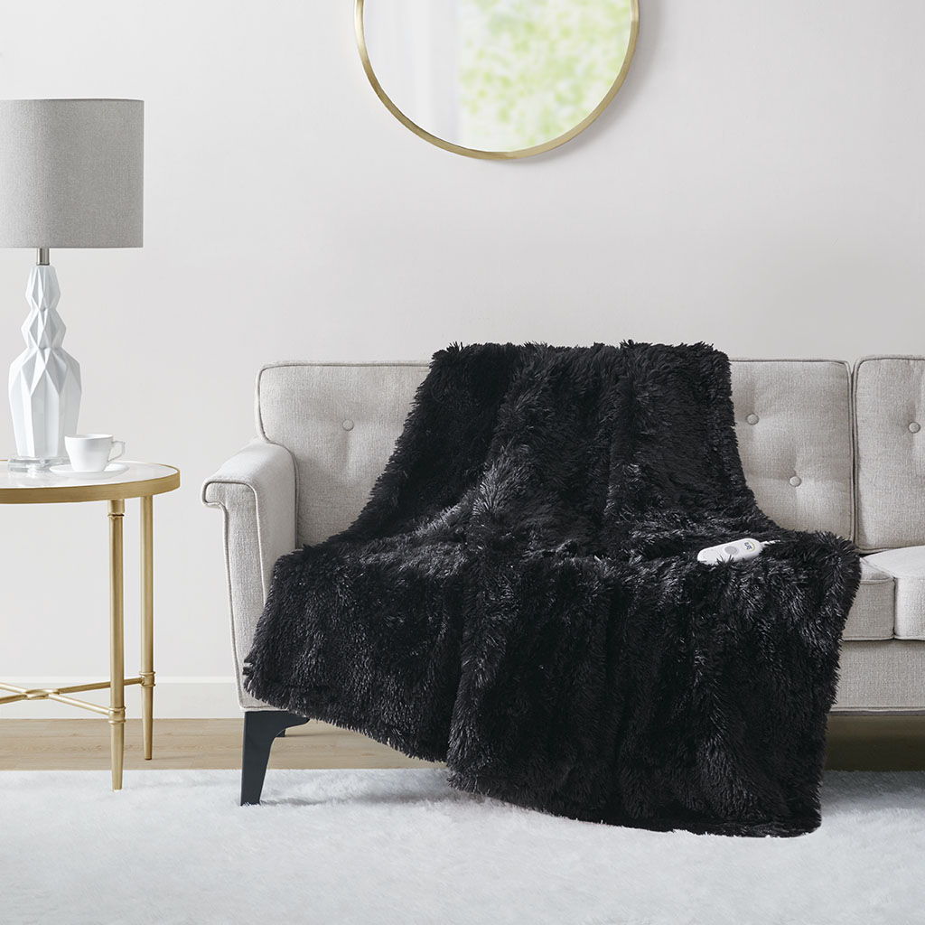 Malea - Shaggy Heated Throw - Black Serta