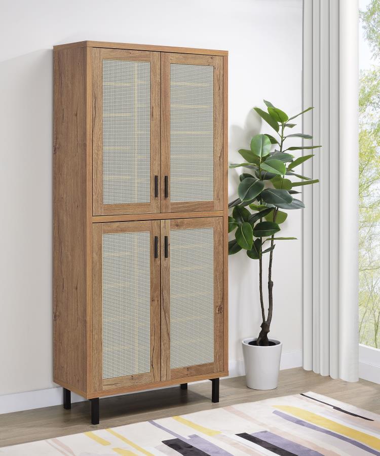 Teller - 4-Door Tall Shoe Storage Cabinet - Natural Oak Coaster Fine Furniture