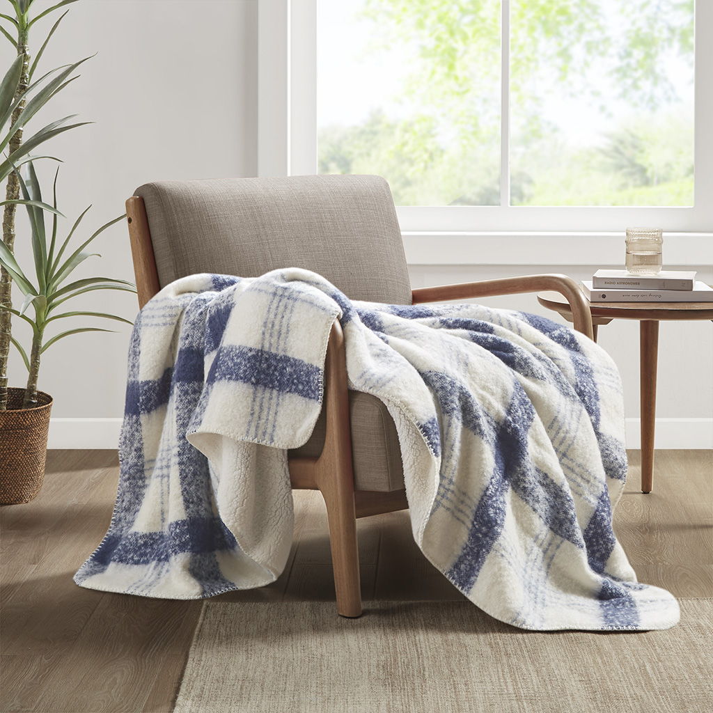 Bloomington - Faux Mohair to Sherpa Throw - Blue Woolrich