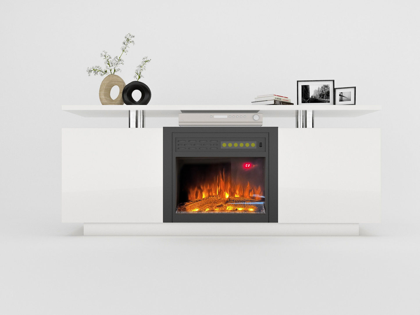 TV Cabinet, TV Unit With Fireplace, Have Heat And Flame Color Changes - White Home Essentials