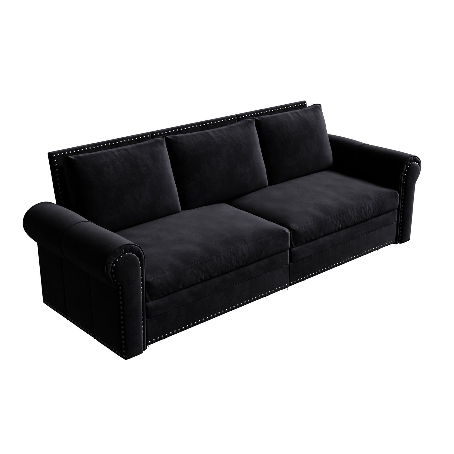 3 In 1 Convertible Sleeper Sofa With Nailhead Trim & Rolled Arm Home Essentials