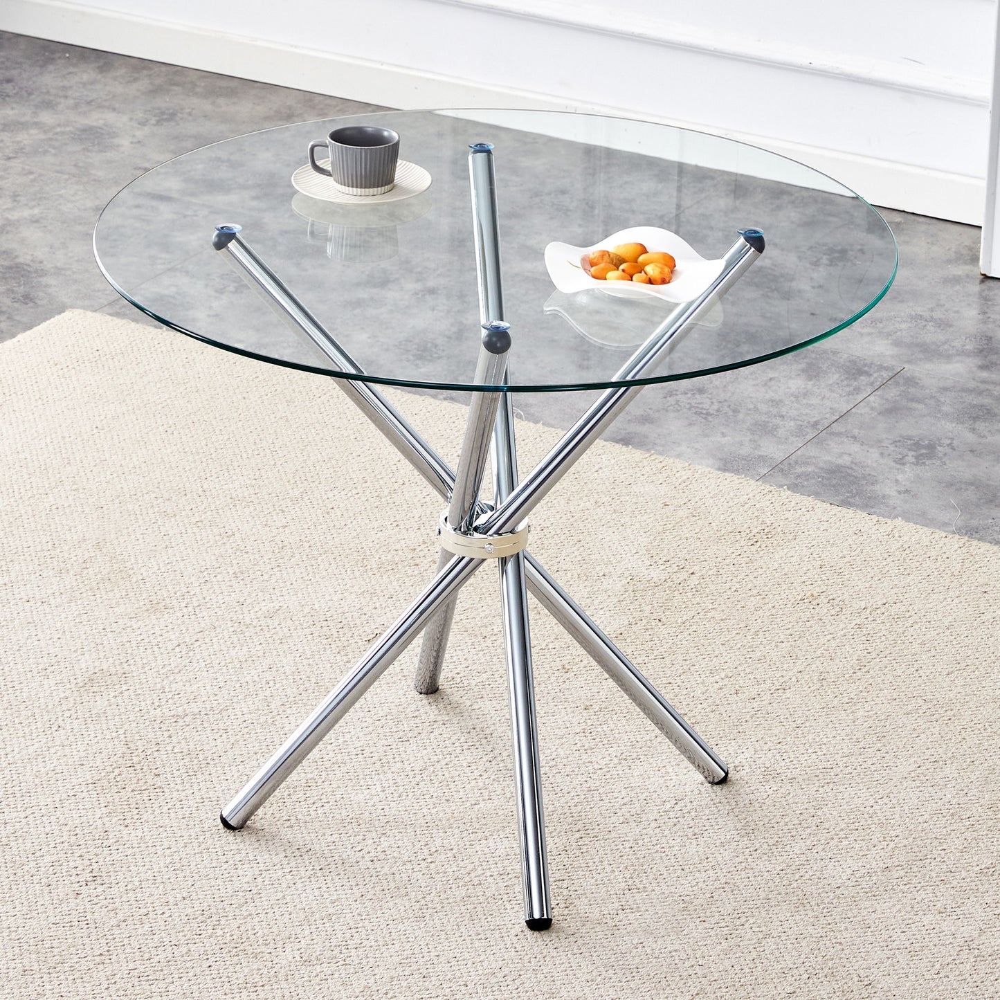 Modern Round Clear Glass Dining Table With Unique Metal Legs For 4 6 People - Silver Home Essentials