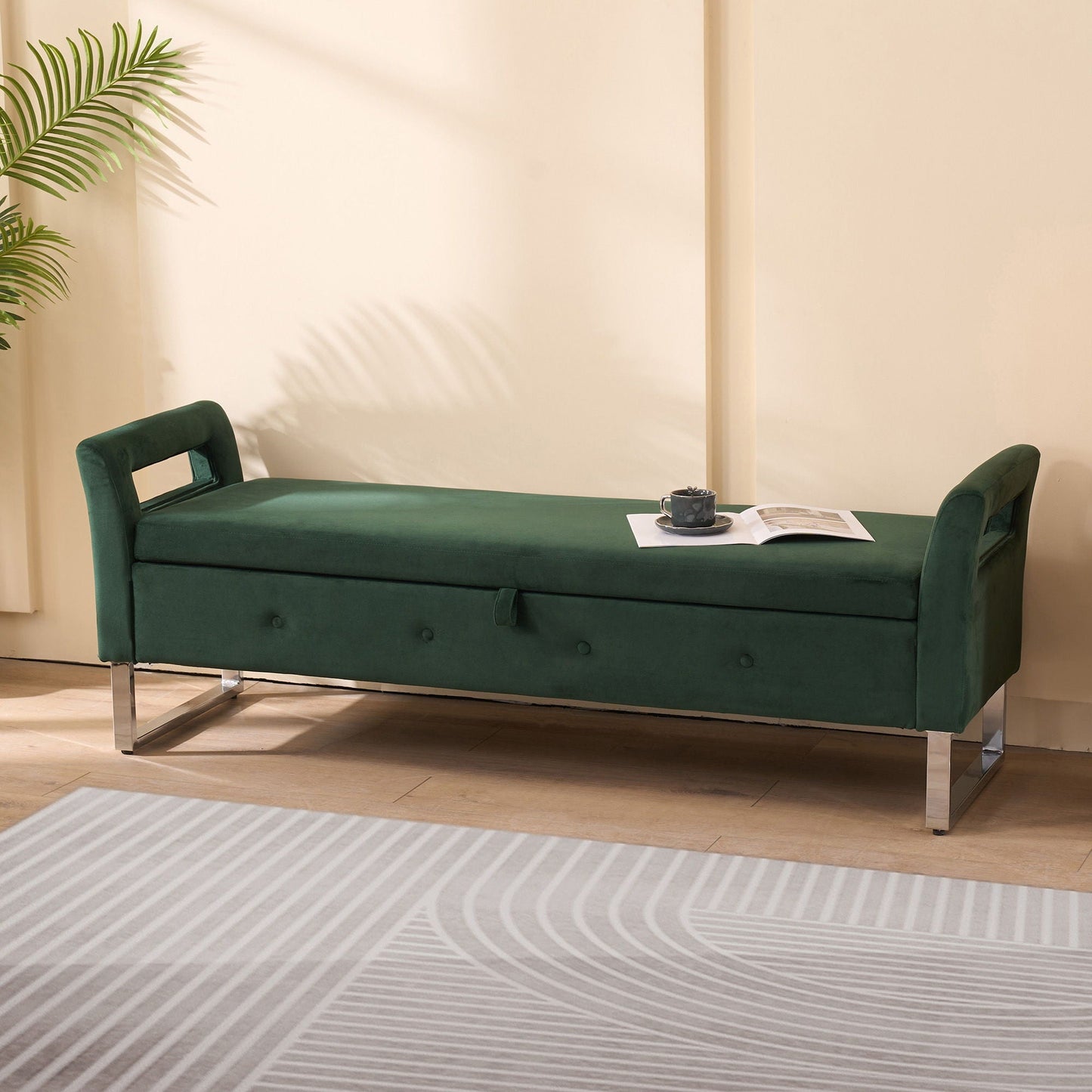 Wide Storage Soft Ottoman Bench With Armrests Home Essentials