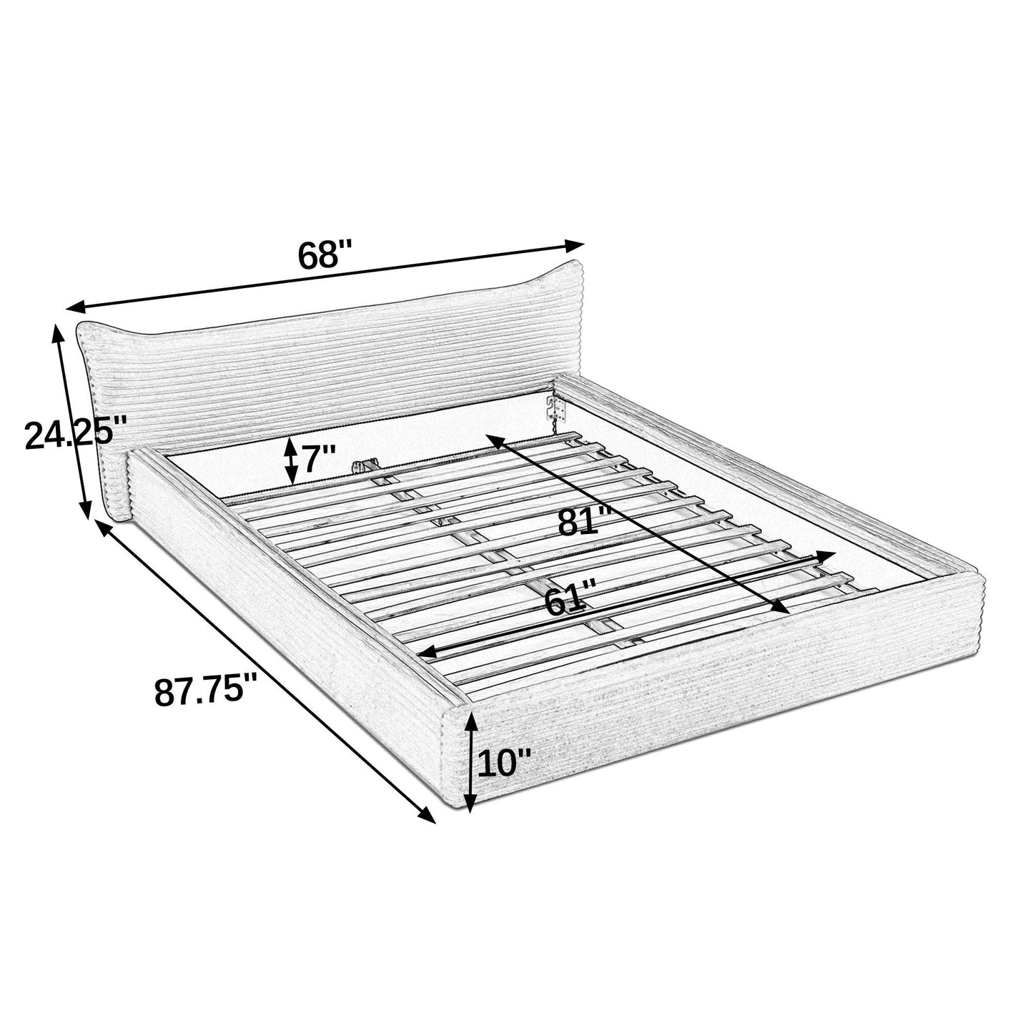 Modern Upholstered Bed Frame With Curved Headboard Home Essentials