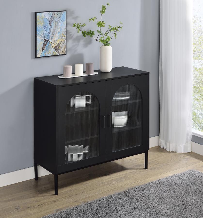 Jess - 2-Door Arched Fluted Glass Accent Cabinet - Black Coaster Fine Furniture