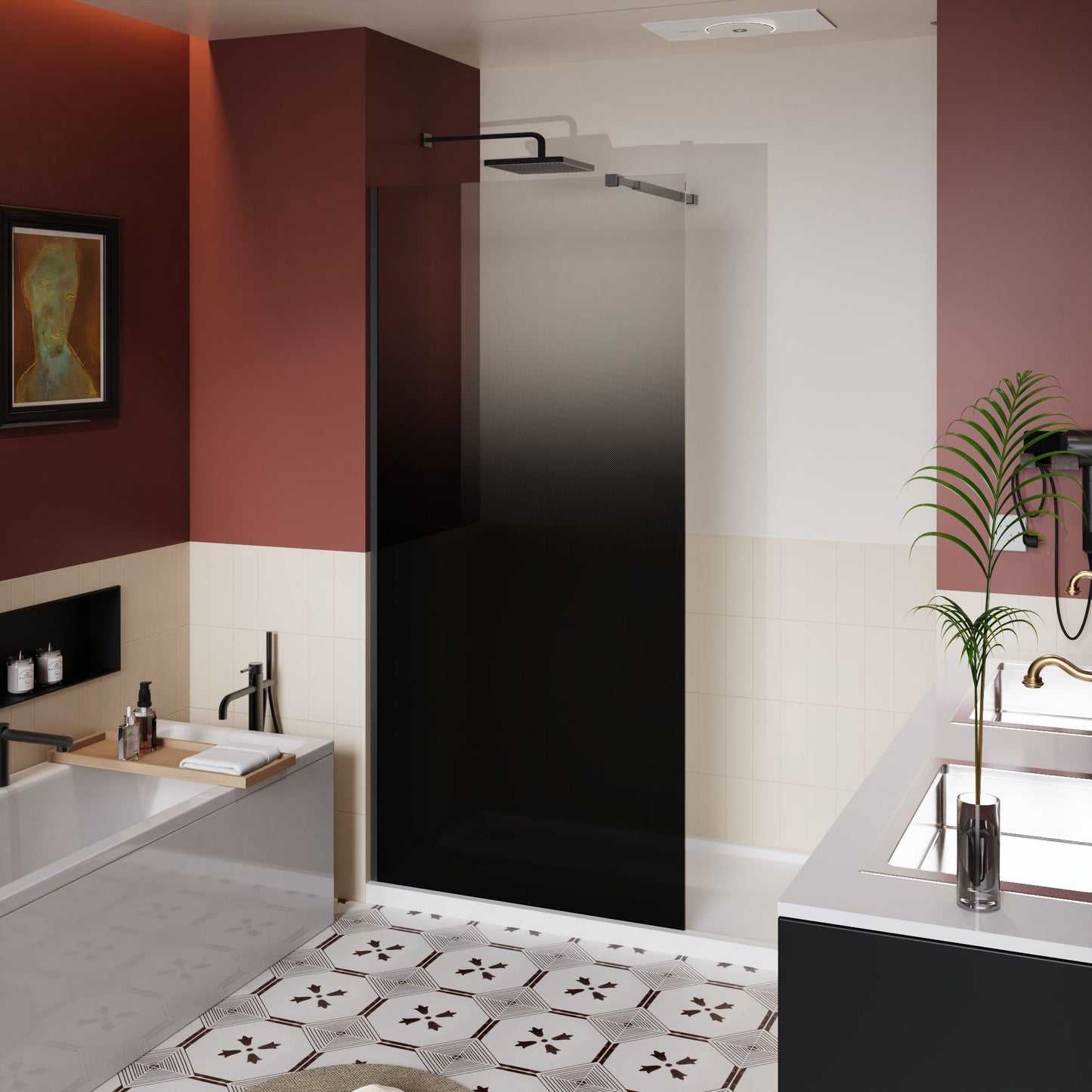 Gradient Shower Door With Handle - Matt Black Daily Nest