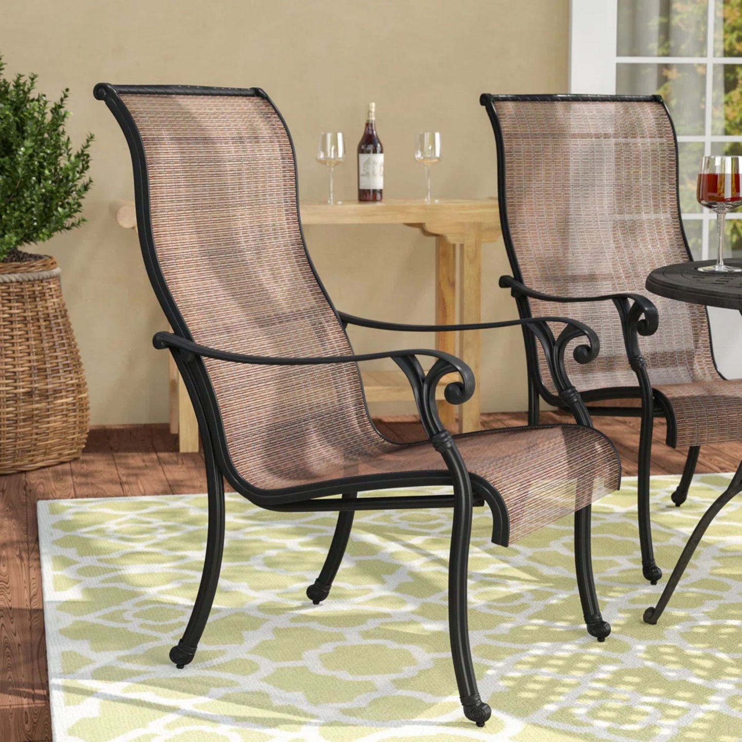 Patio Outdoor Sling Patio Chairs With Aluminum Frame, All-Weather Furniture (Set of 2) - Bronze Home Essentials