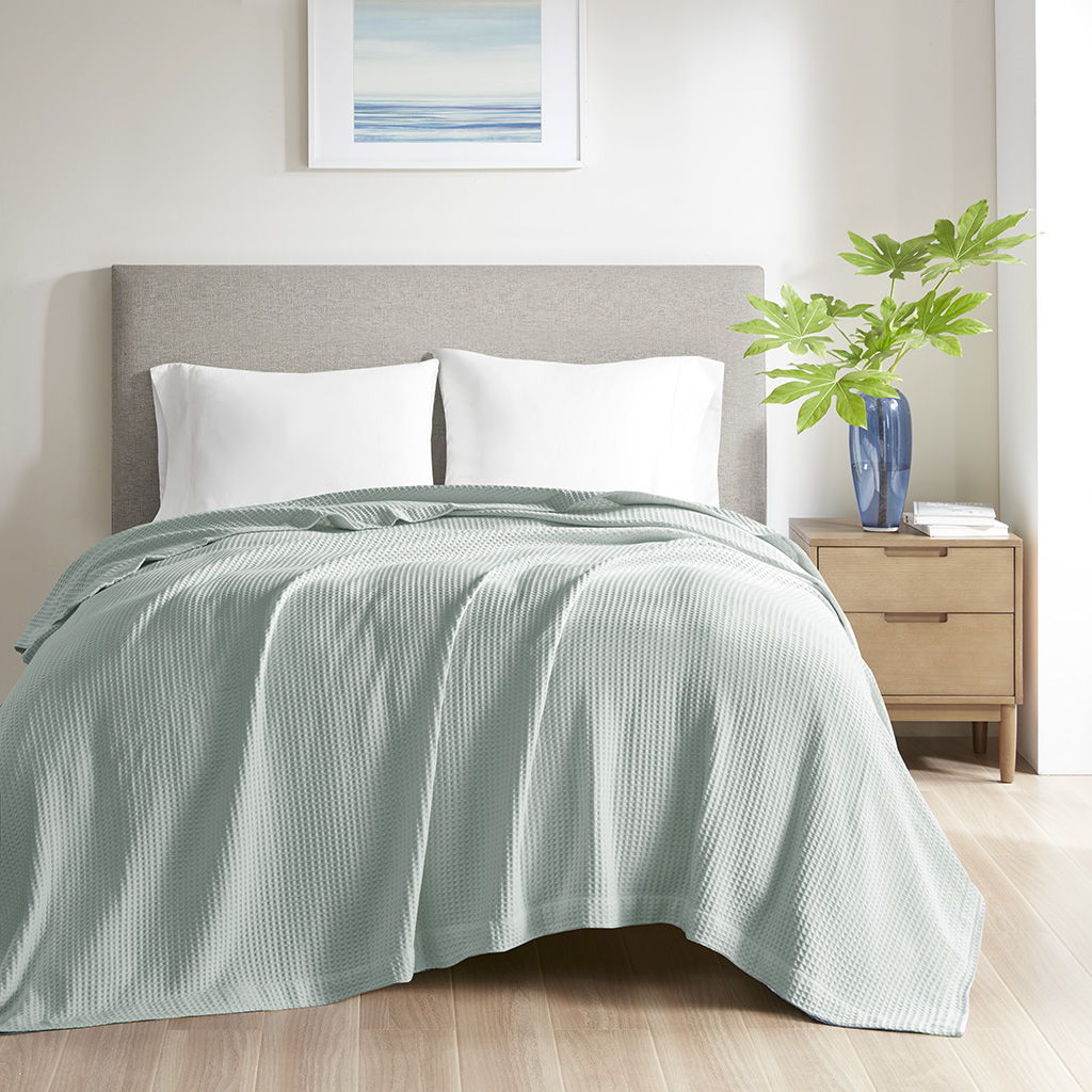 Waffle Weave - Cotton Blanket - Aqua Madison Park