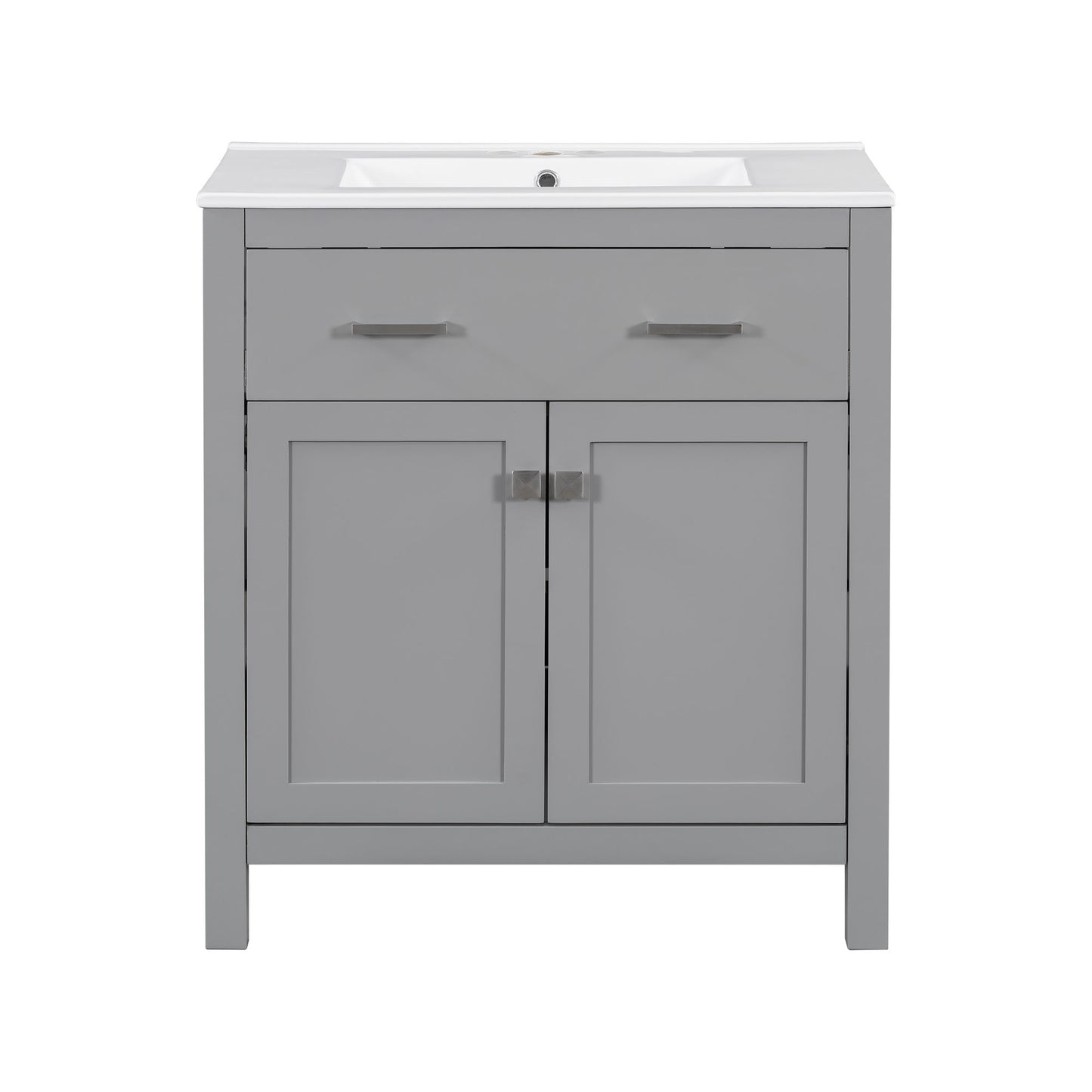 Bathroom Vanity With Ceramic Sink, Modern Single Bathroom Cabinet With 2 Doors And A Shelf, Soft Close Doors Hearth and Haven