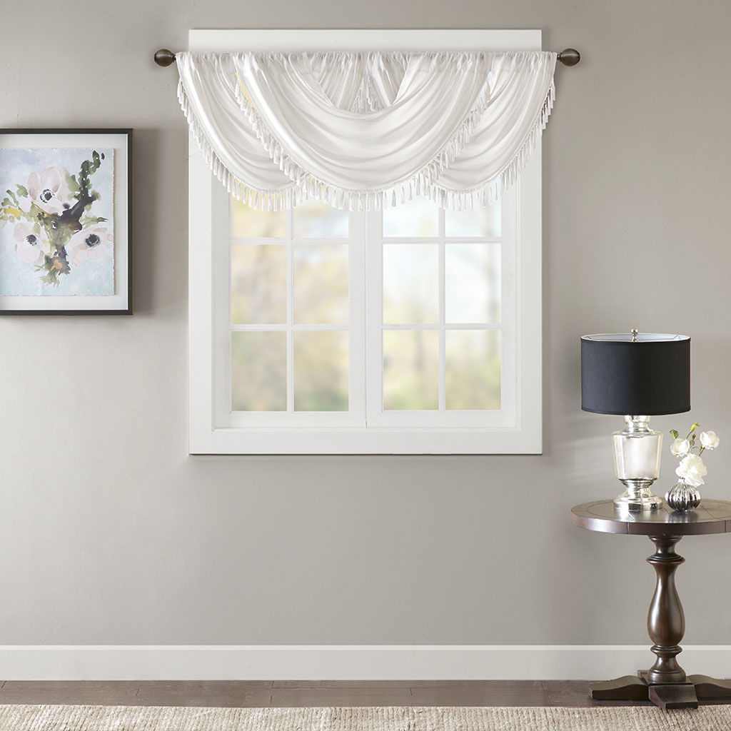Elena - Waterfall Embellished Valance - White Madison Park