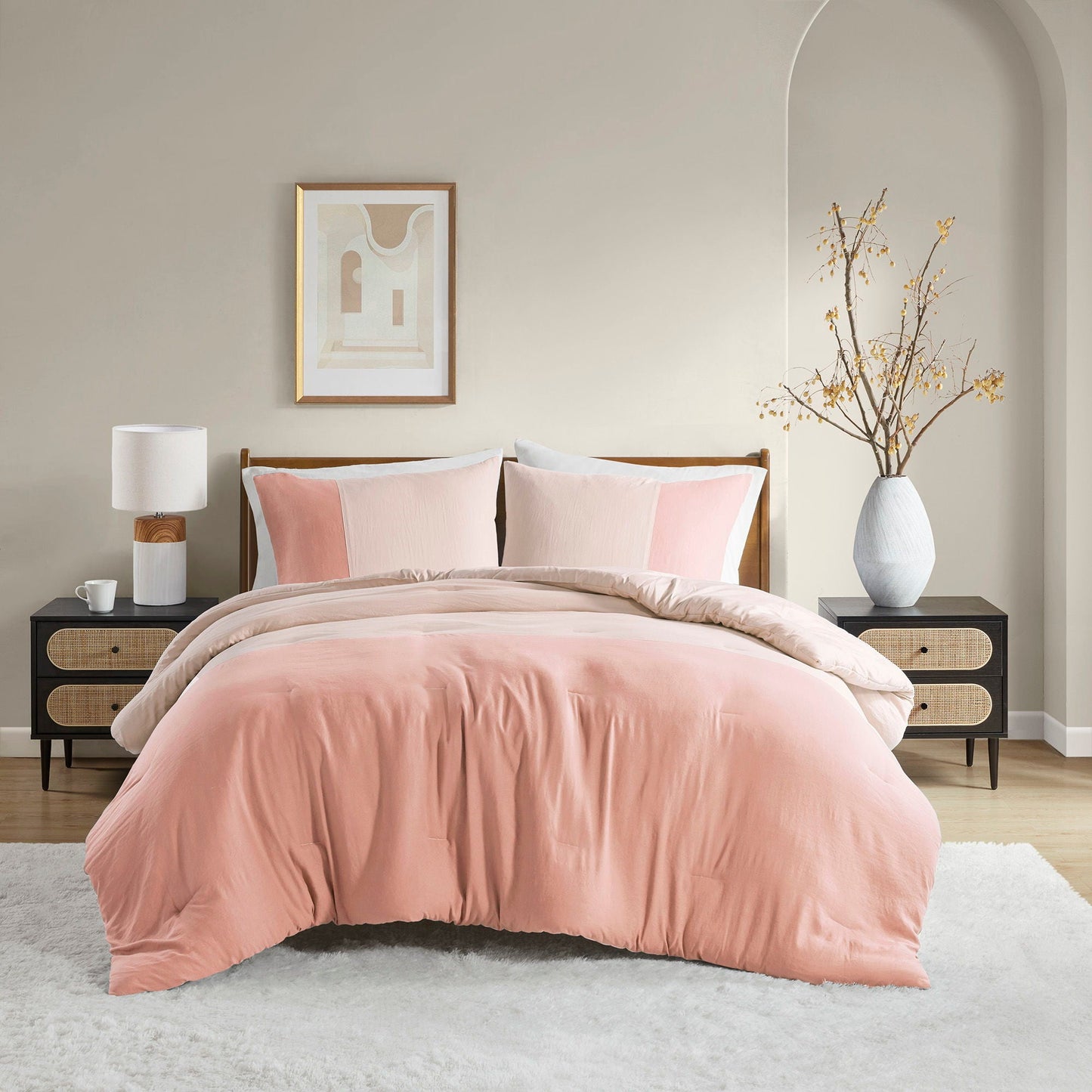 Miro - Twin/Twin Long Soft Washed Block Comforter Set - Pink Super Listing