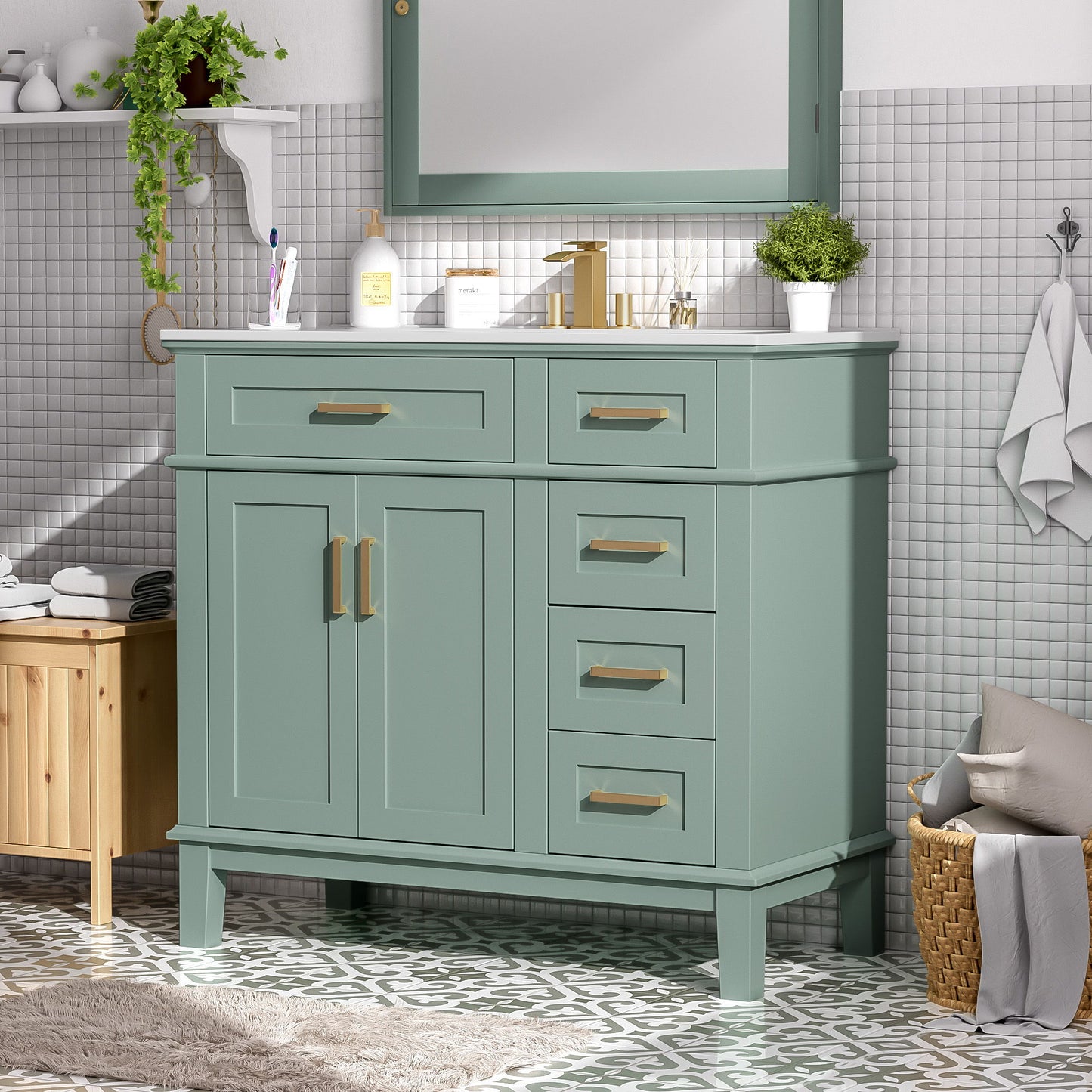 Modern Bathroom Vanity With Ceramic Sink, Soft Close Storage Cabinet Hearth and Haven